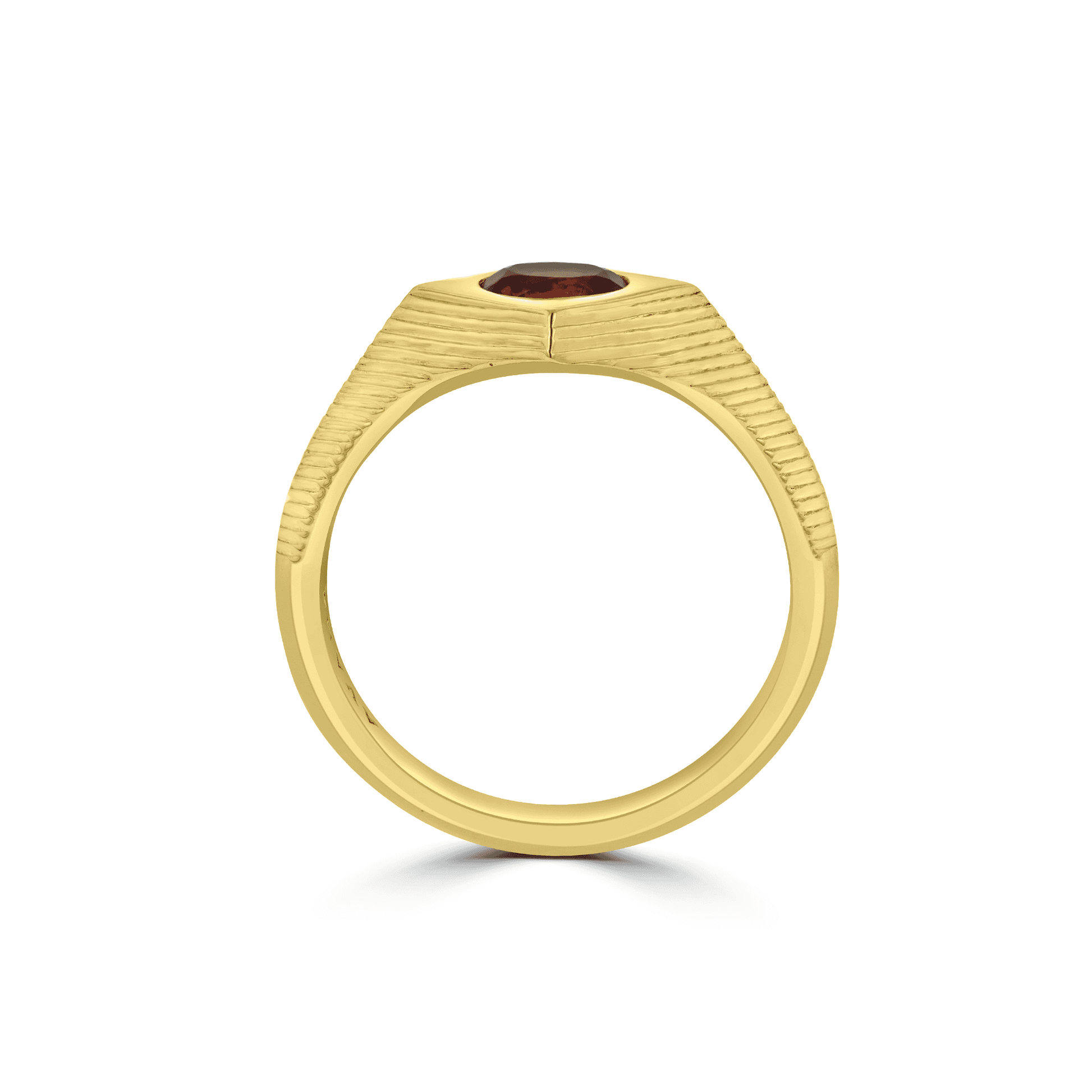 18ct Yellow Gold, Ridge Detail, Flush Set Pink Oval Spinel Dress Ring