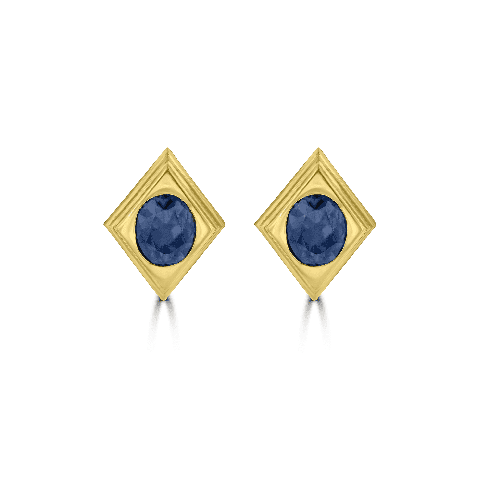 18ct Yellow Gold Lozenge Shaped Blue/Grey Flush Set Oval Spinel Studs