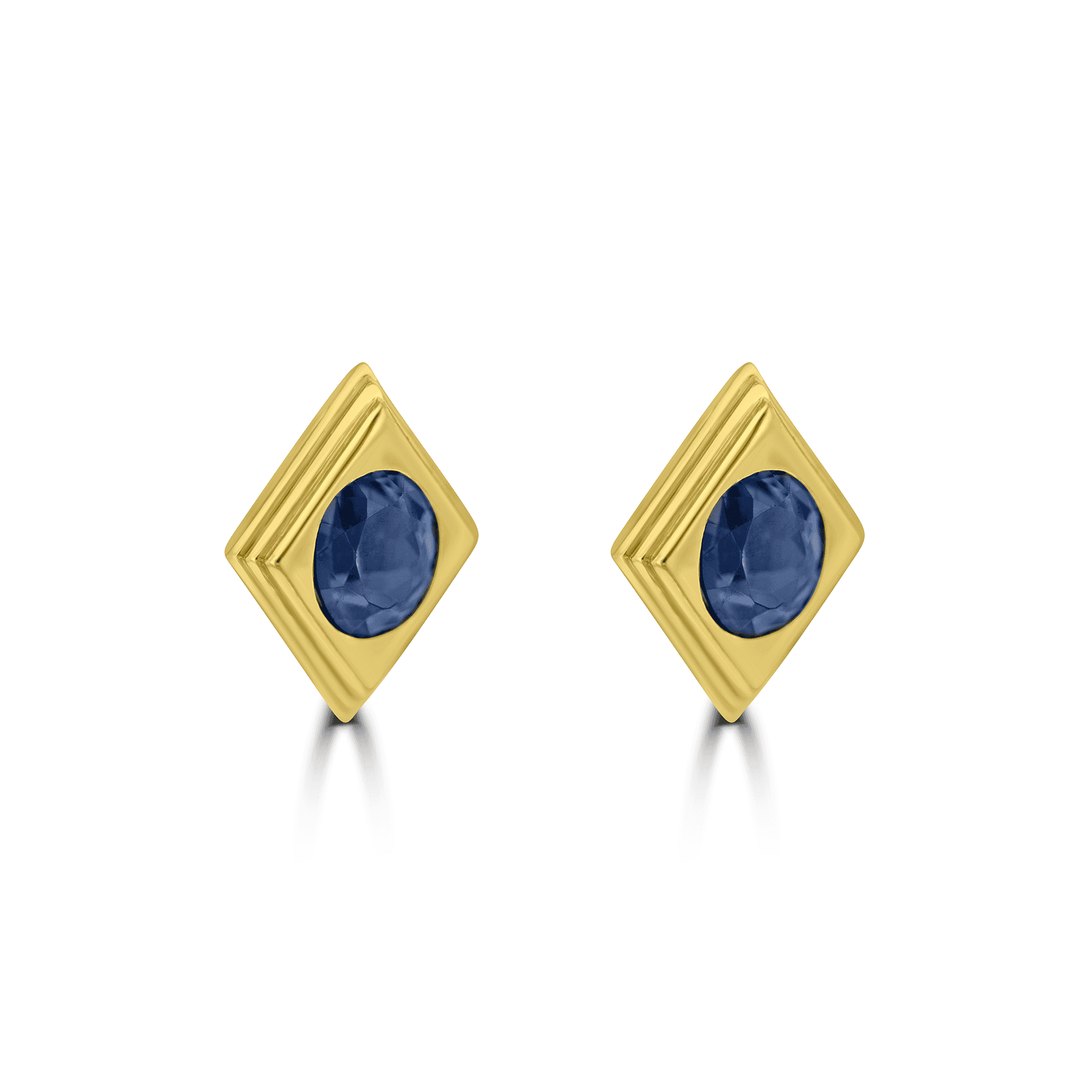 18ct Yellow Gold Lozenge Shaped Blue/Grey Flush Set Oval Spinel Studs