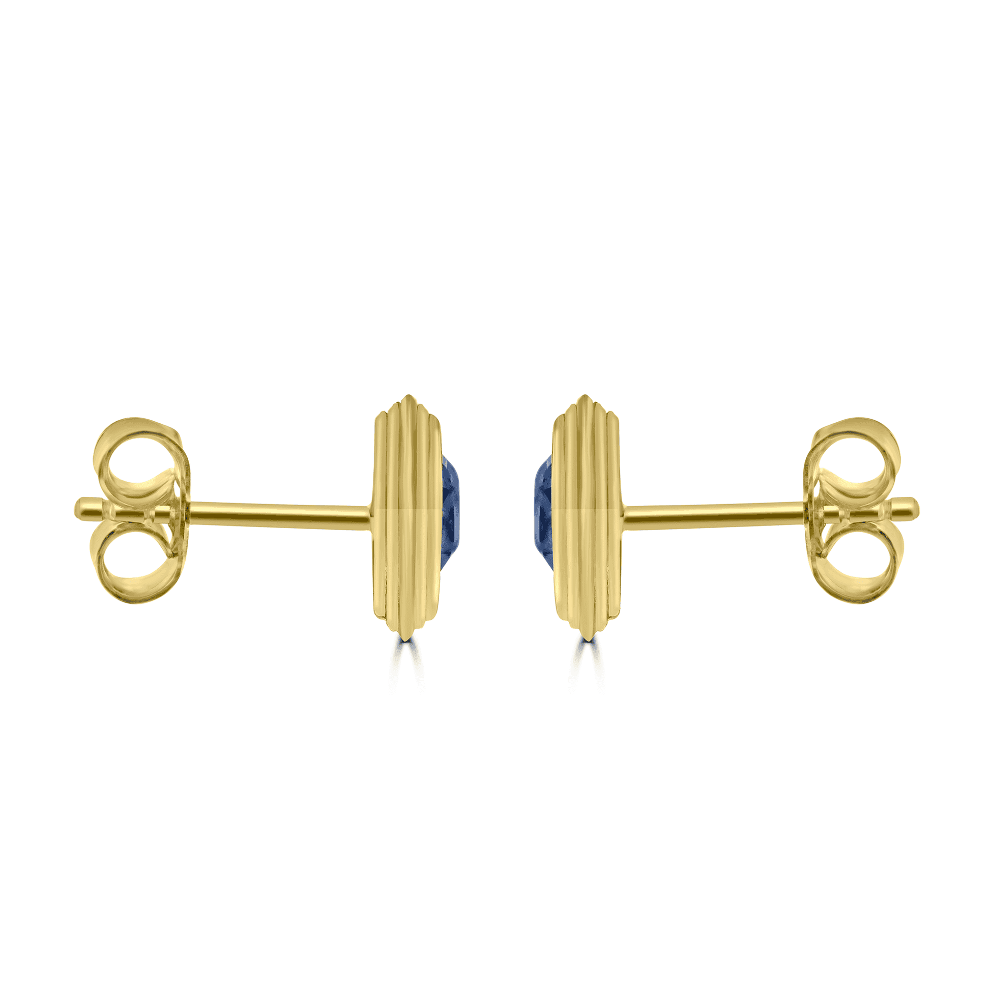 18ct Yellow Gold Lozenge Shaped Blue/Grey Flush Set Oval Spinel Studs