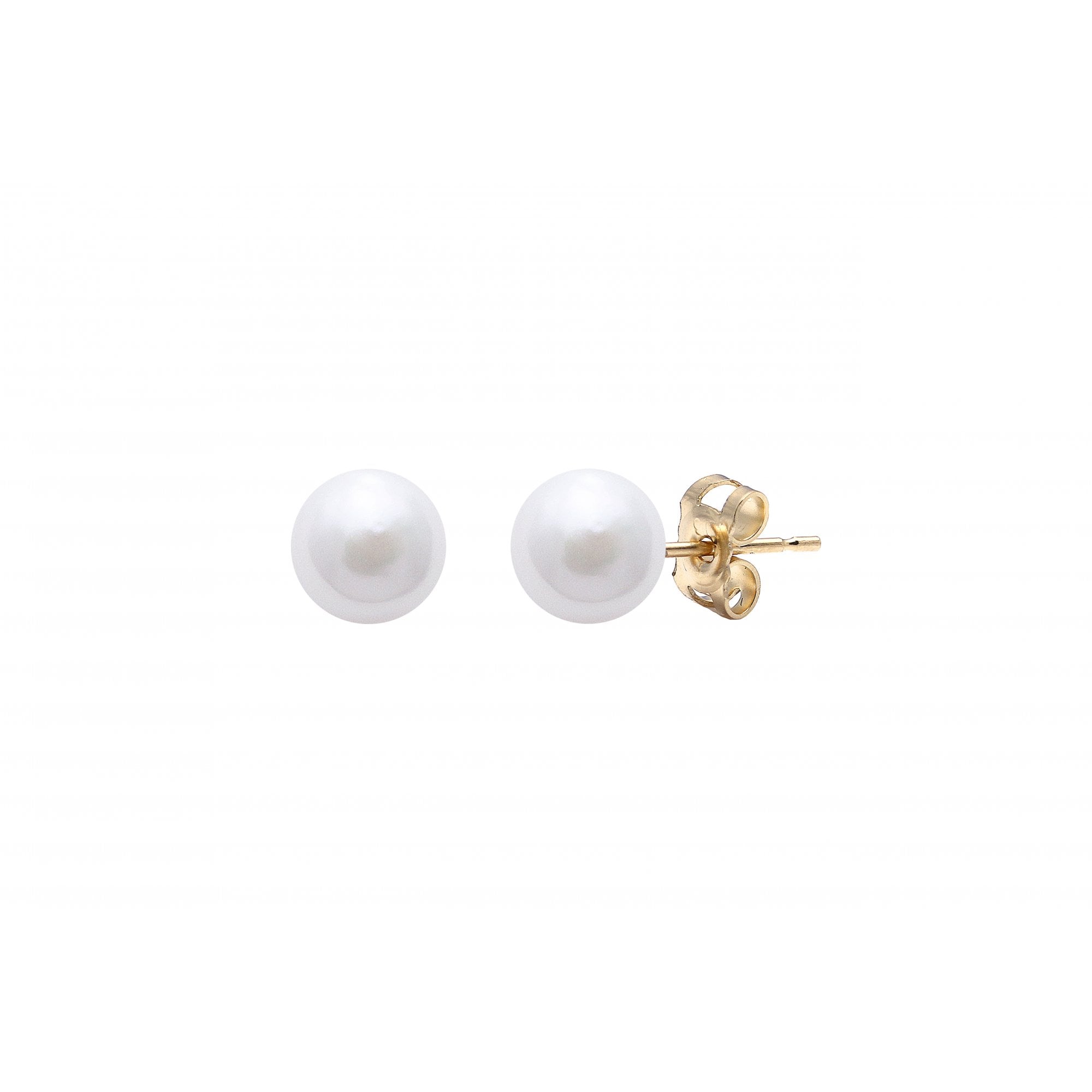 18ct Yellow Gold With White 6-6.5mm Cultured Akoya Pearl Stud Earrings