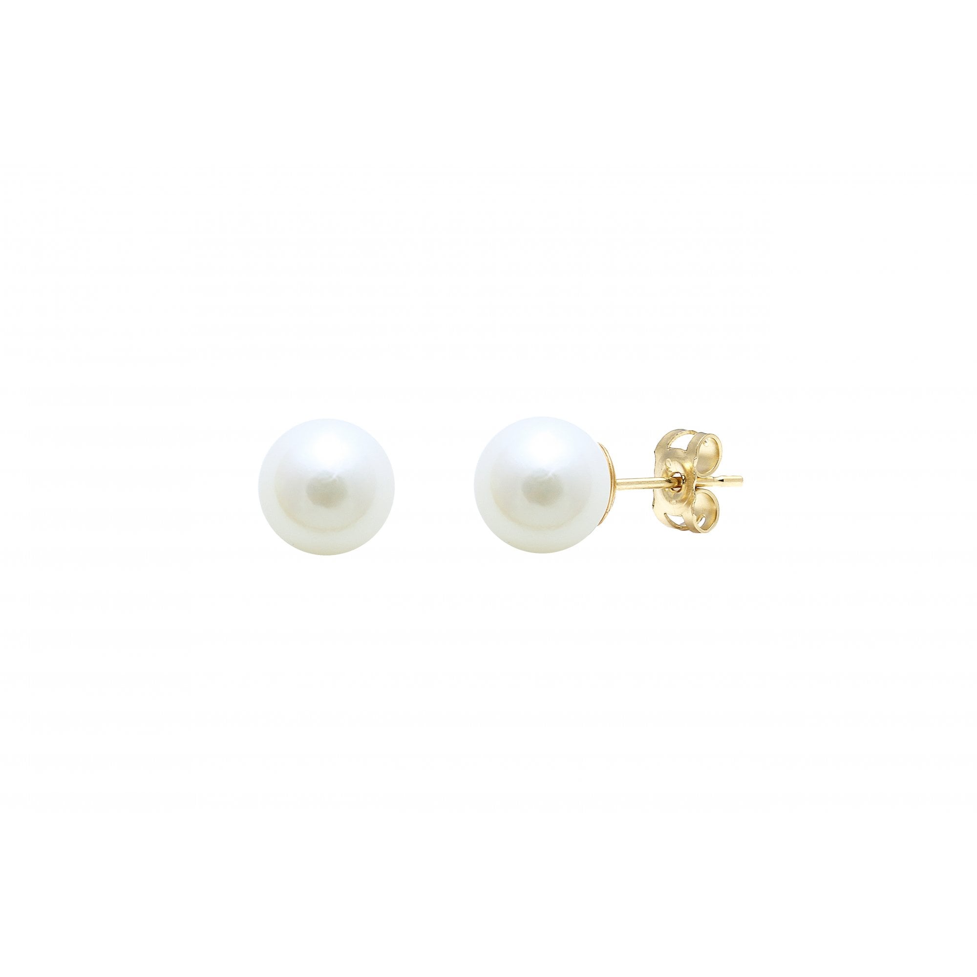 18ct Yellow Gold With White 7-7.5mm Cultured Akoya Pearl Stud Earrings