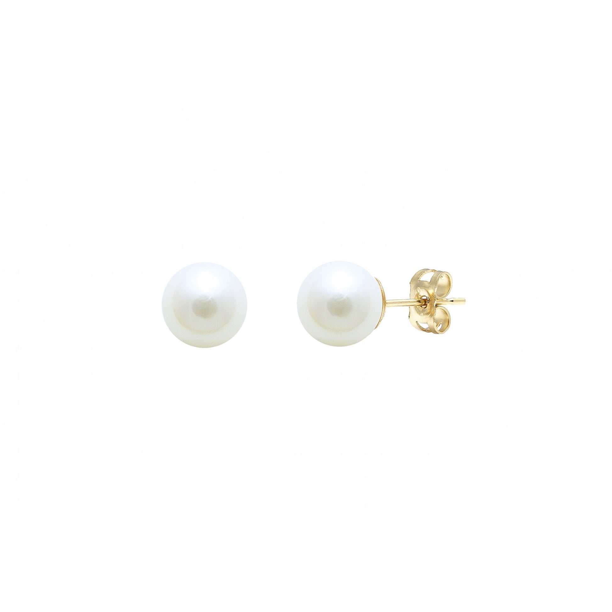 18ct Yellow Gold With White 7-7.5mm Cultured Akoya Pearl Stud Earrings
