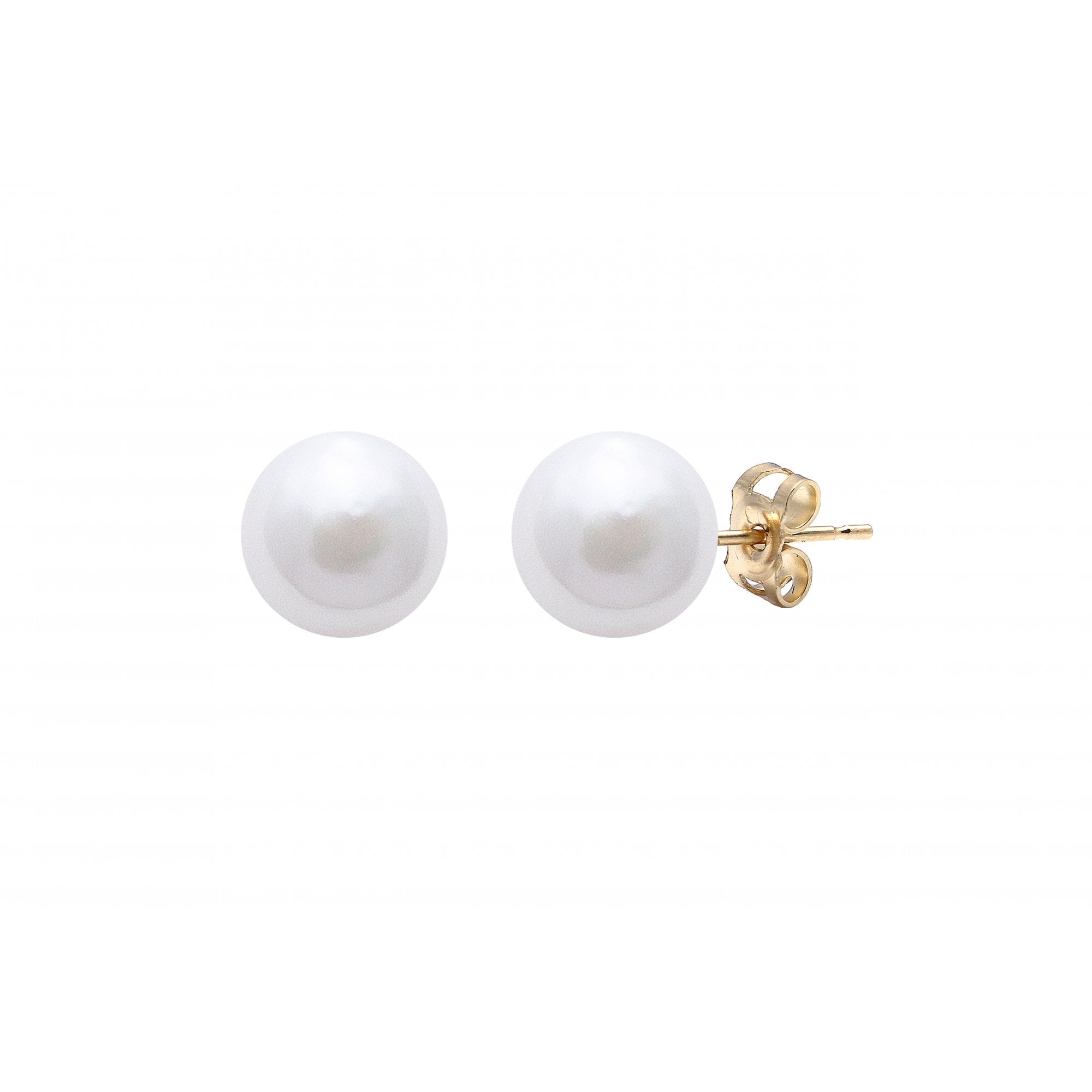 18ct Yellow Gold With White 8-8.5mm Cultured Akoya Pearl Stud Earrings