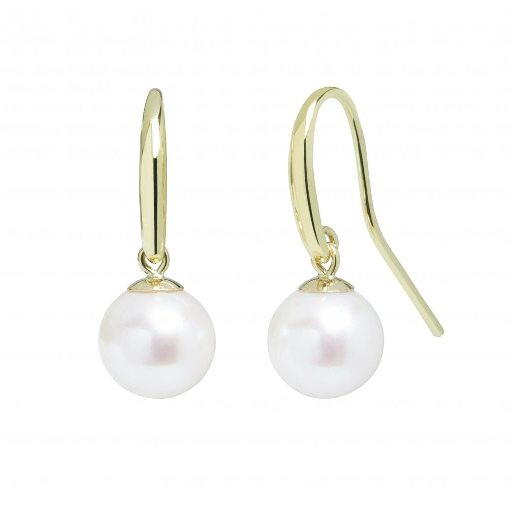 9ct Yellow Gold Shepherds Hook White Teardrop Cultured Freshwater Pearl Drop Earring