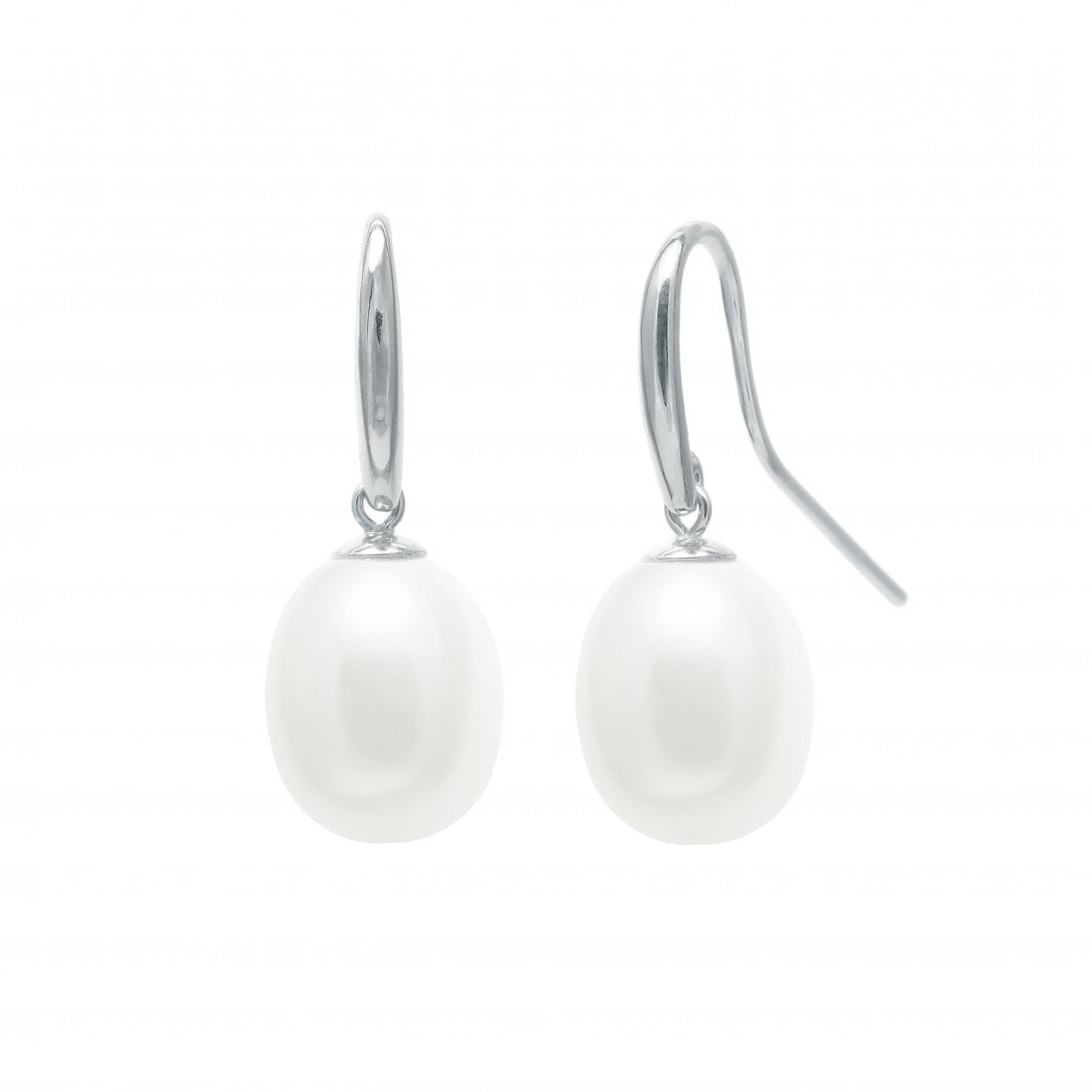 Sterling Silver Shepherds Hook Drop Earrings With White 9-10mm Teardrop Pearl