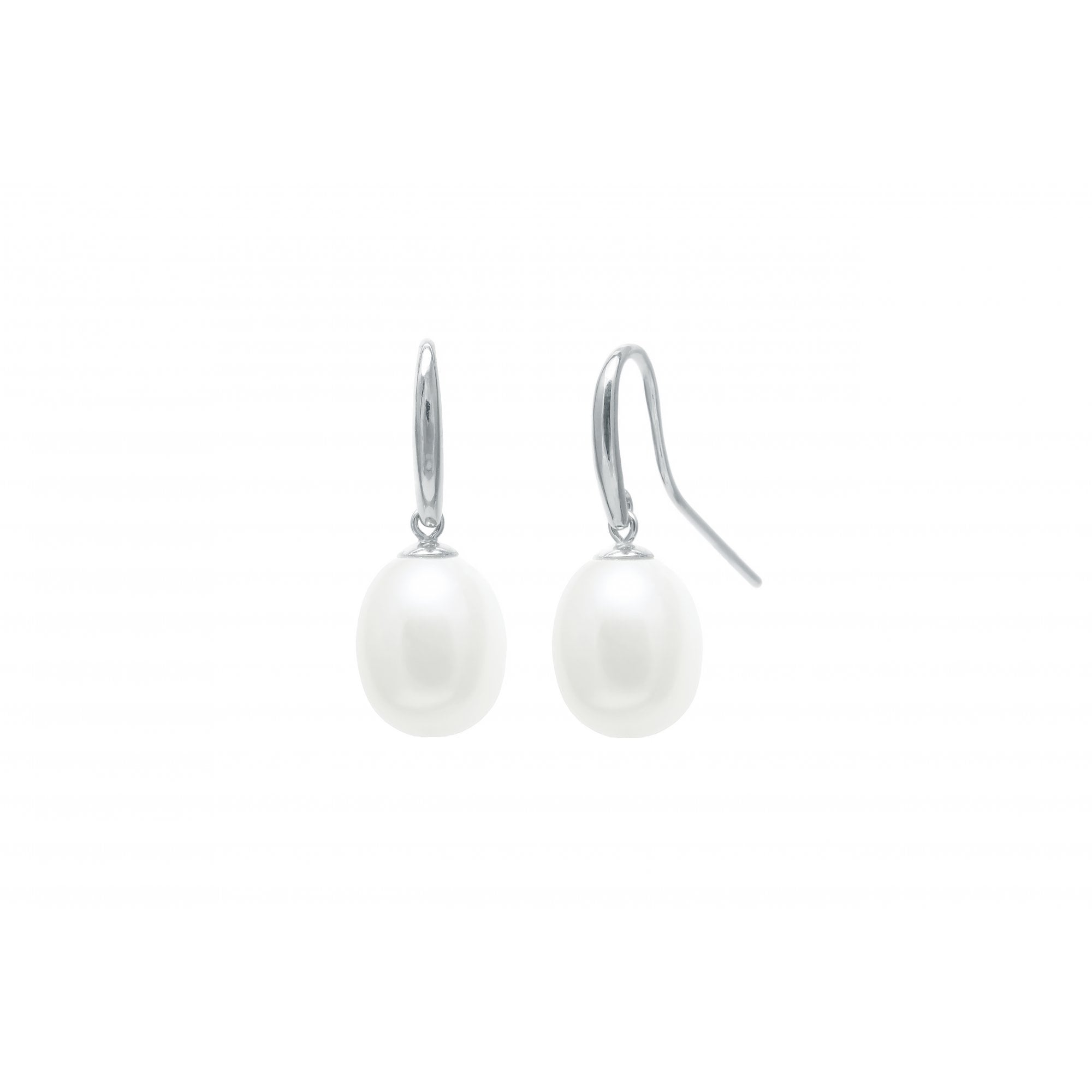 Sterling Silver Shepherds Hook Drop Earrings With White 9-10mm Teardrop Pearl