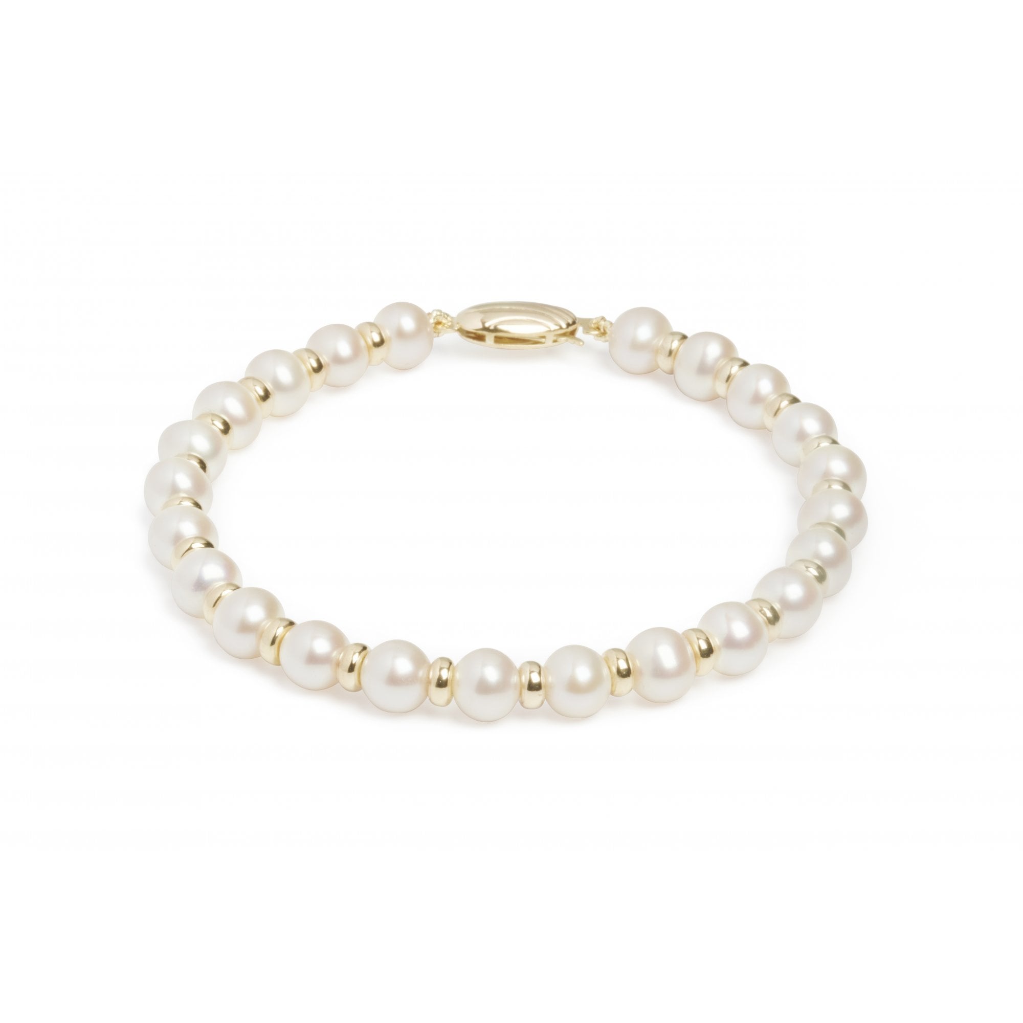 9ct Yellow Gold Bracelet With Alternating Rondelle Beads And Freshwater Pearls