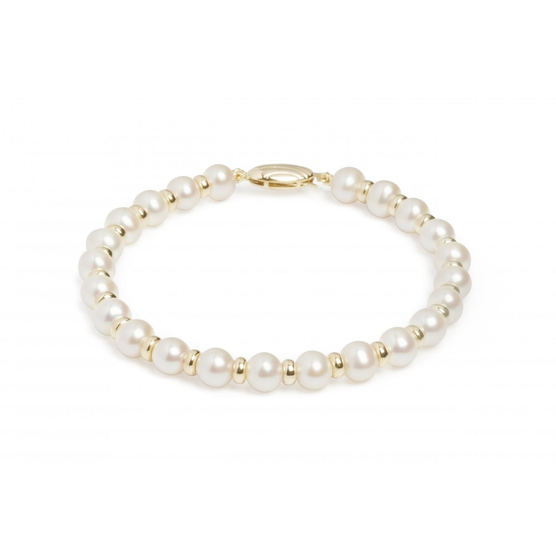 9ct Yellow Gold Bracelet With Alternating Rondelle Beads And Freshwater Pearls