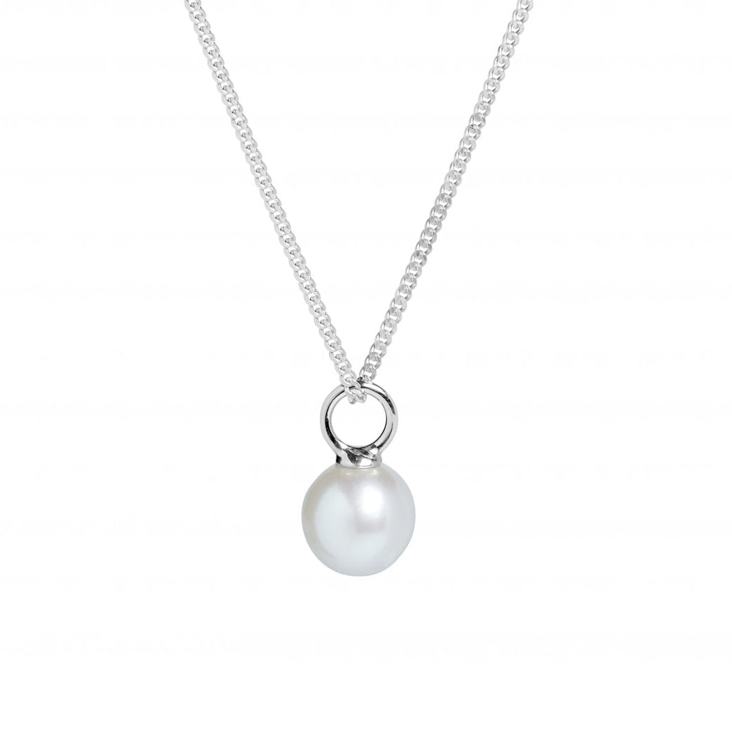 Sterling Silver Round White Cultured Freshwater Pearl Pendant With 18" Curb Chain