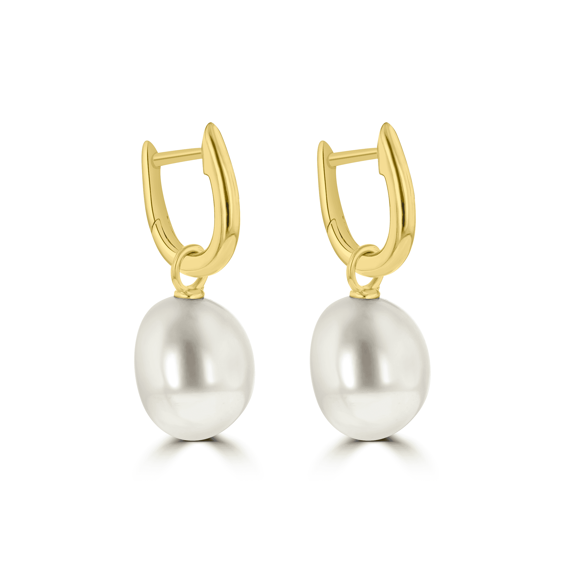 9ct Yellow Gold Huggie Drop Earrings With Baroque Cultured Freshwater Pearl