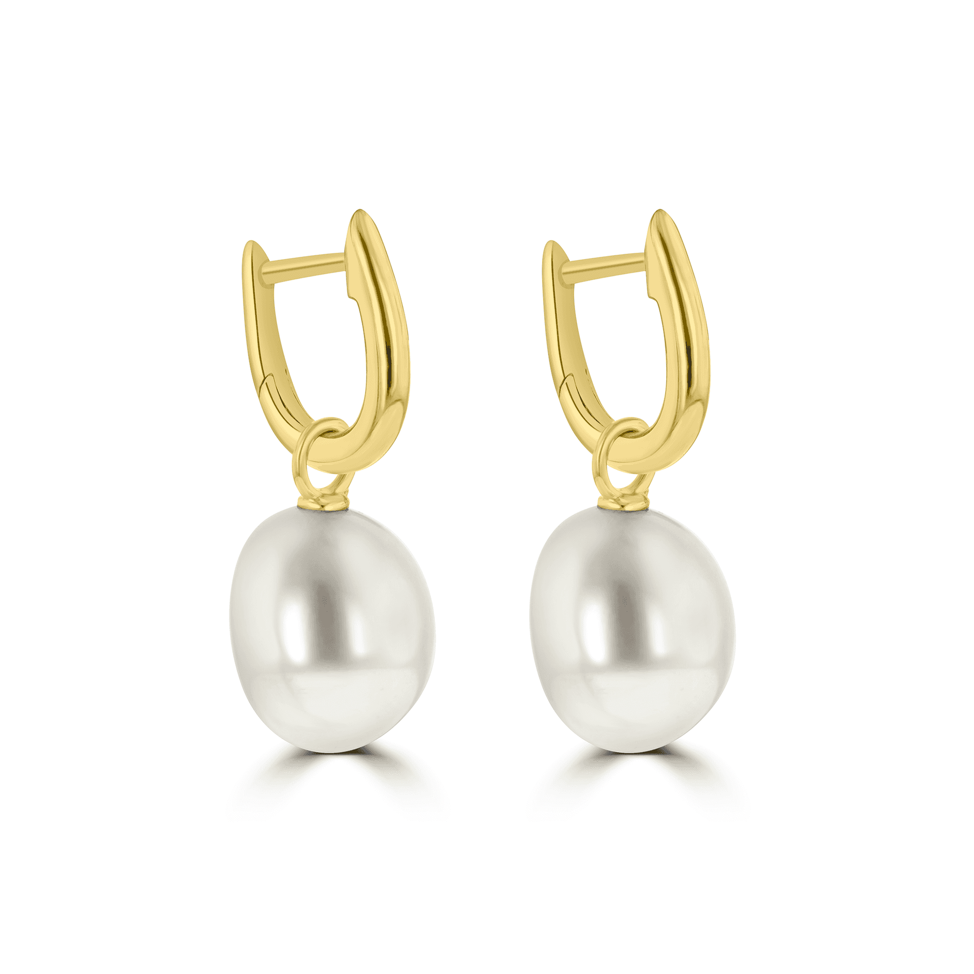 9ct Yellow Gold Huggie Drop Earrings With Baroque Cultured Freshwater Pearl