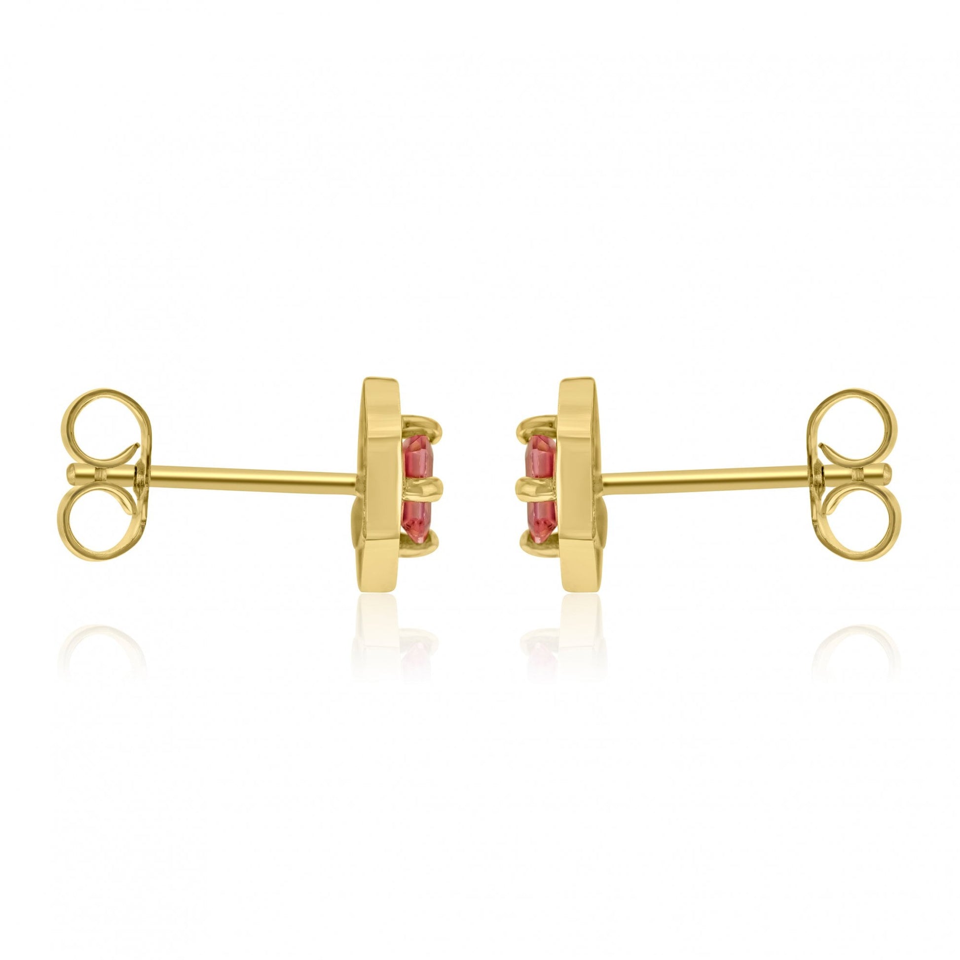 'Beat' Rectangular Step Cut Pink Sapphire Stud Earrings in 18ct Yellow Gold