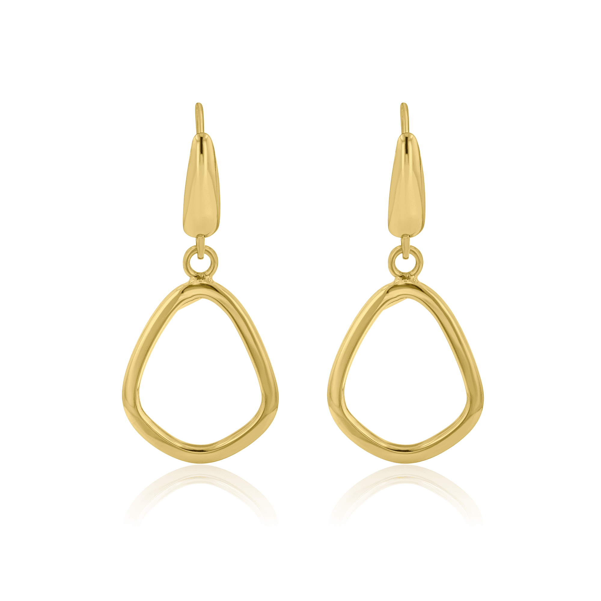 9ct Yellow Gold Drop Earrings with Polished Open Pear Shape and Hook Fittings