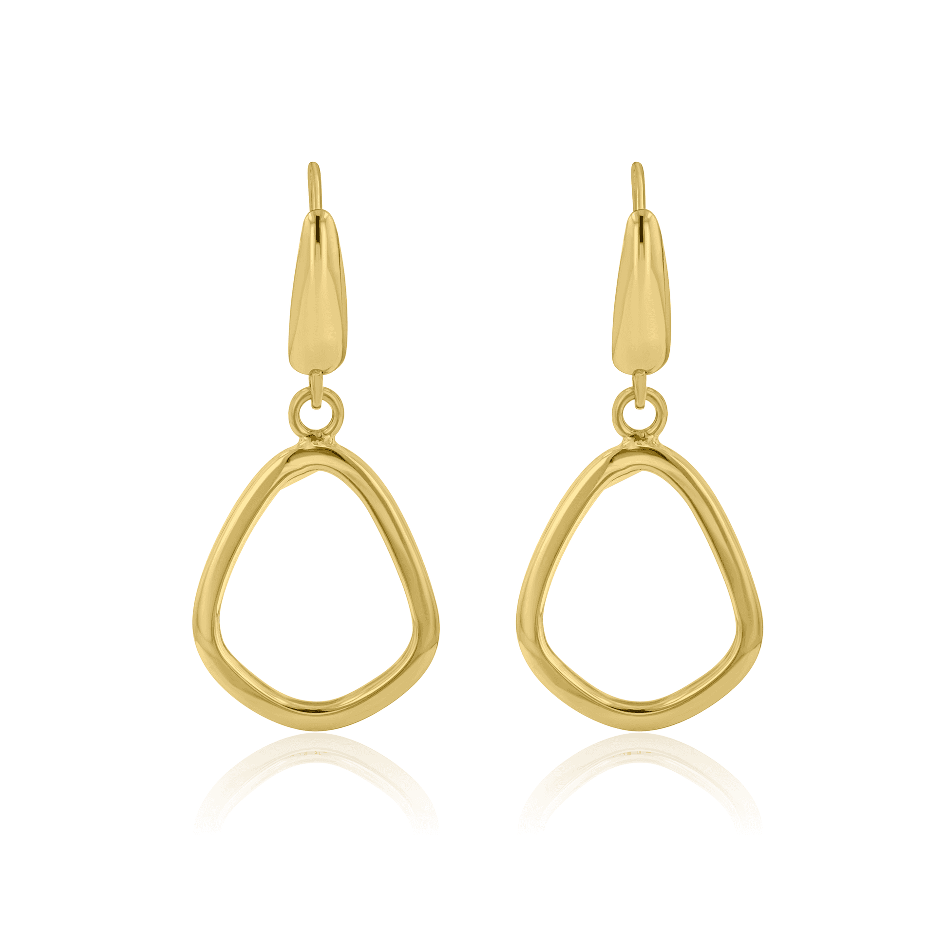 9ct Yellow Gold Drop Earrings with Polished Open Pear Shape and Hook Fittings