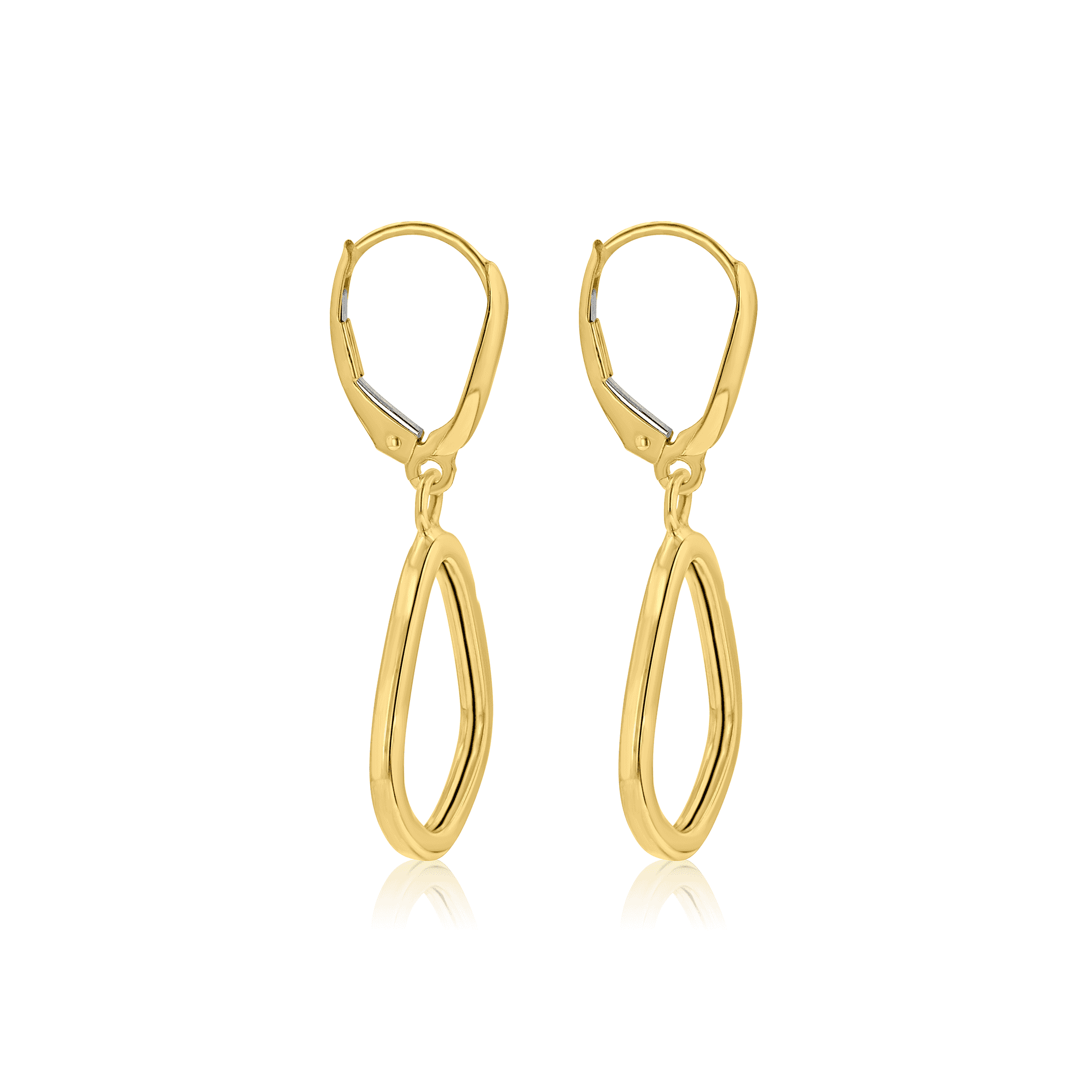 9ct Yellow Gold Drop Earrings with Polished Open Pear Shape and Hook Fittings