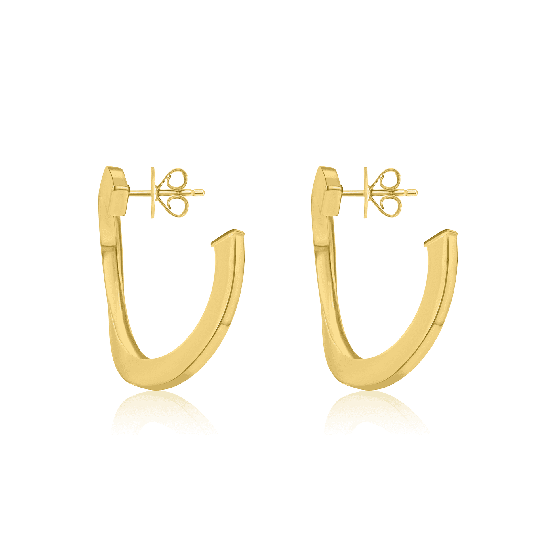 9ct Yellow Gold Open Twisted Square Section Hoop Earrings with Post and Butterfly Fittings
