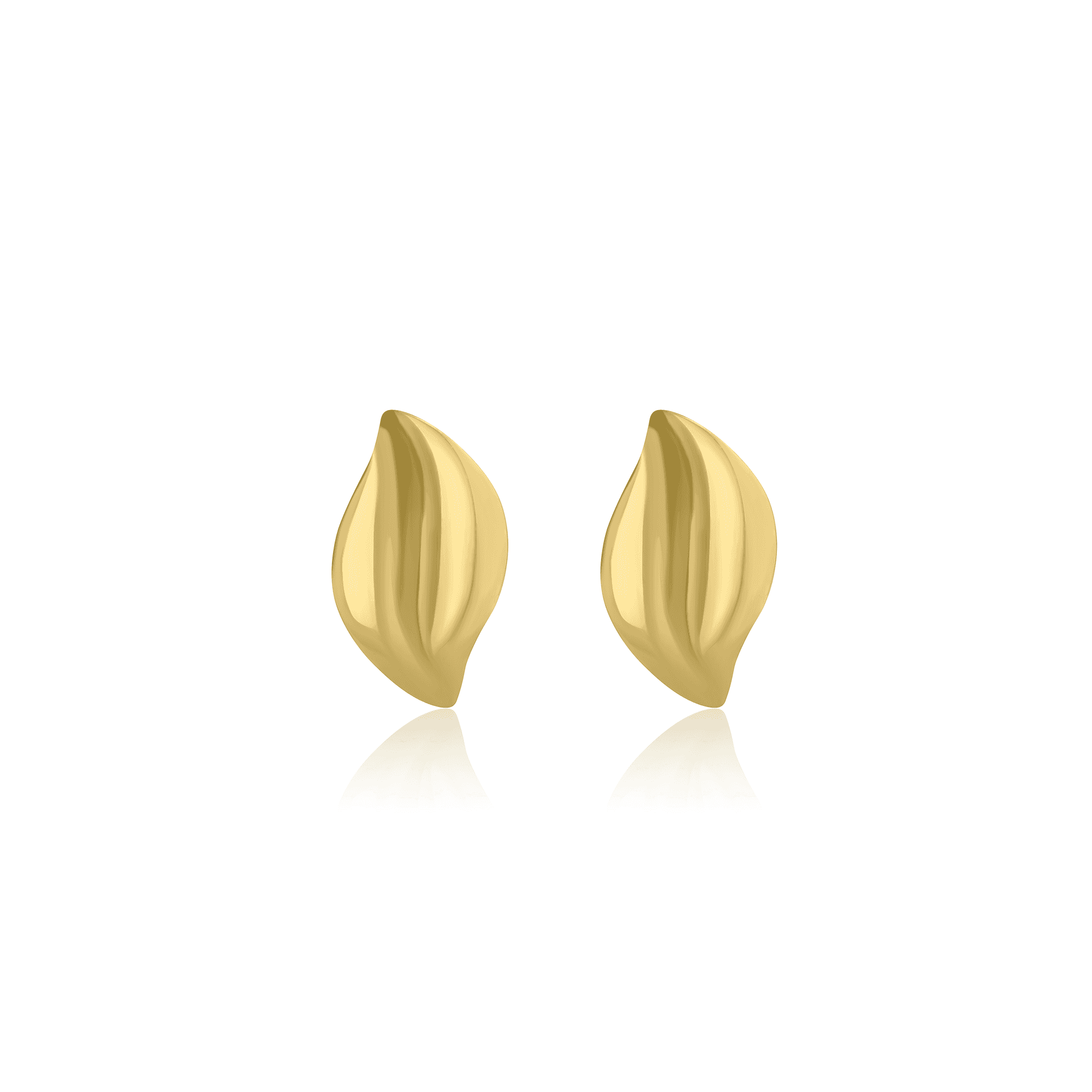 9ct Yellow Gold Leaf Shaped Hollow Domed Stud Earrings
