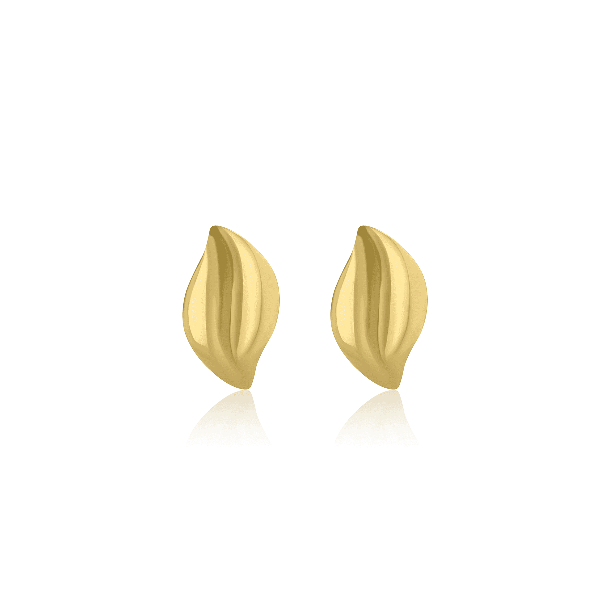 9ct Yellow Gold Leaf Shaped Hollow Domed Stud Earrings