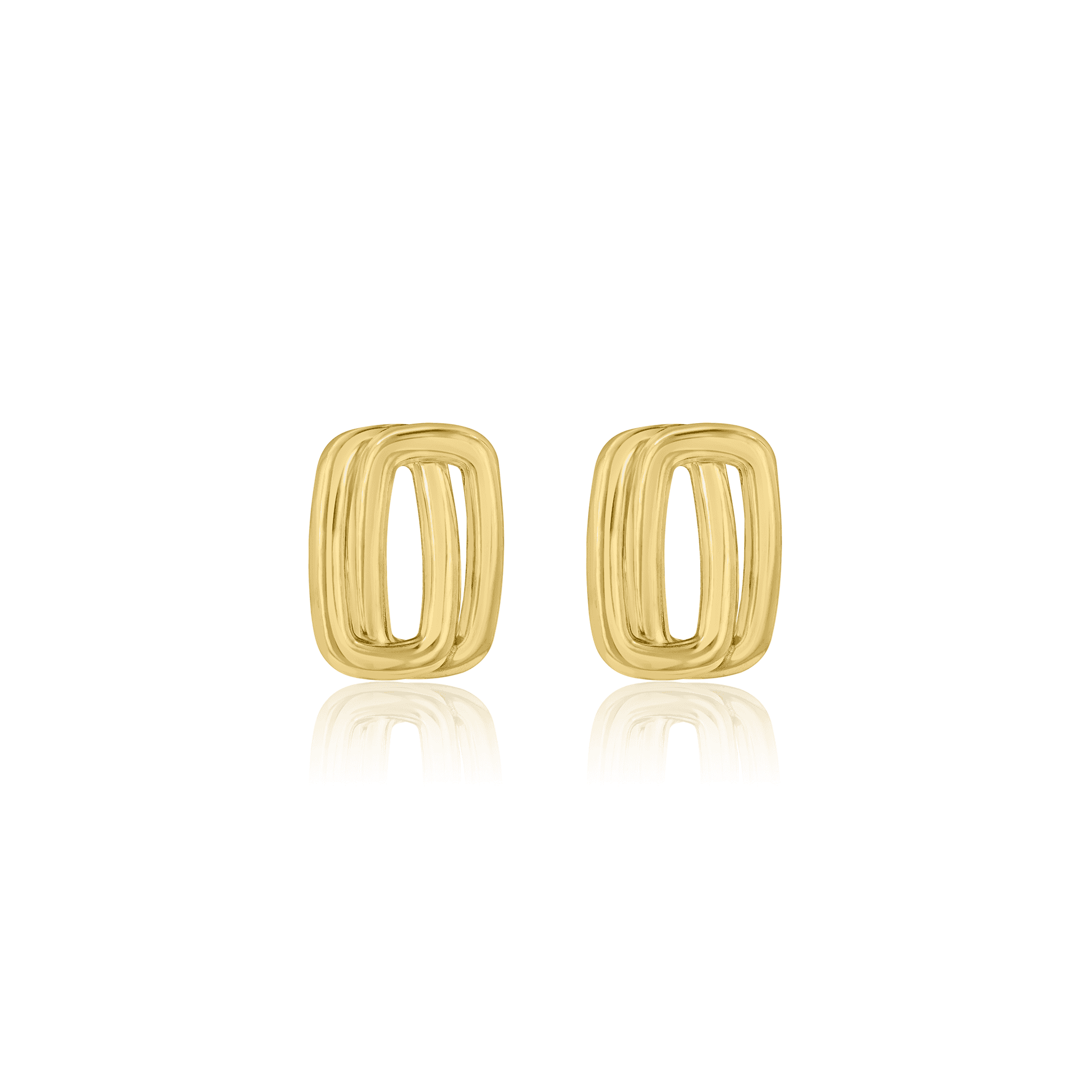 9ct Yellow Gold Open Double Link Stud Earrings