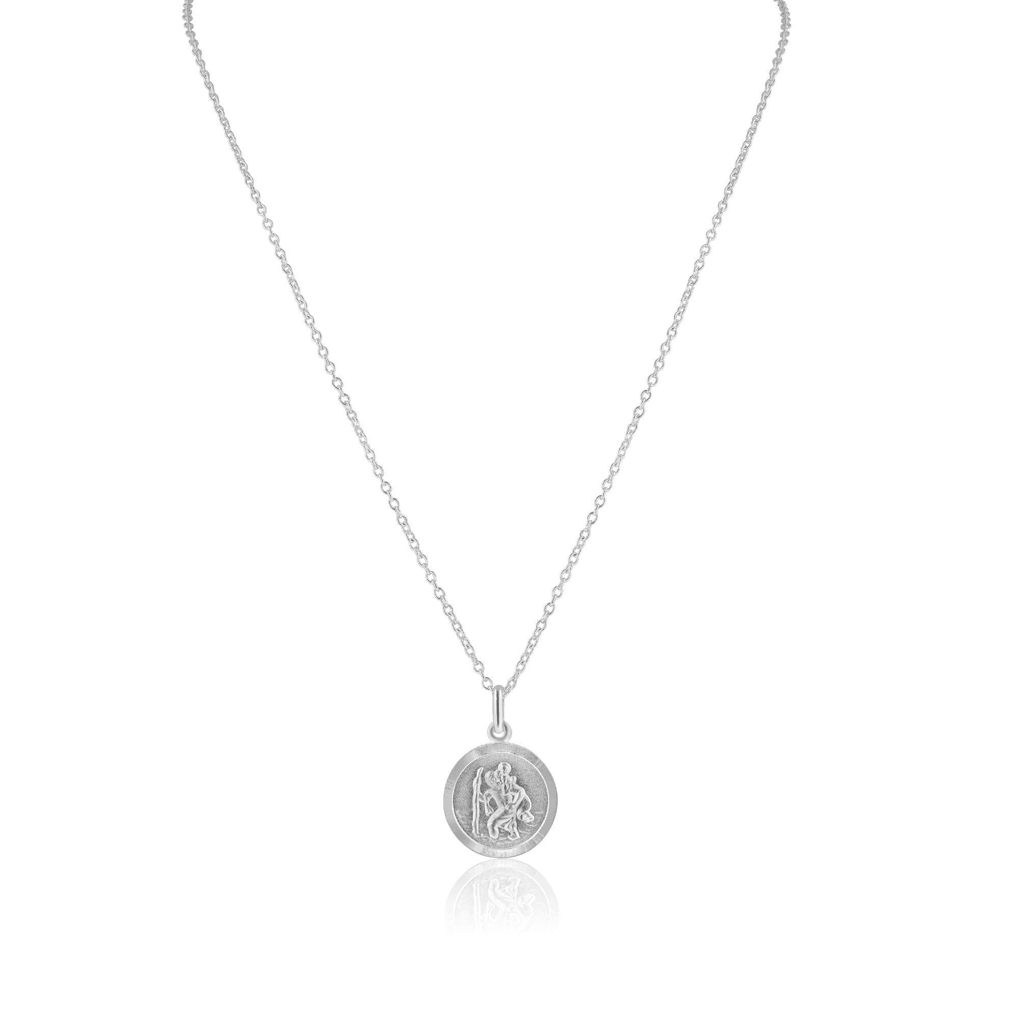 Sterling Silver Round St. Christopher with Matt Back with Extendable Silver Fine Trace Chain