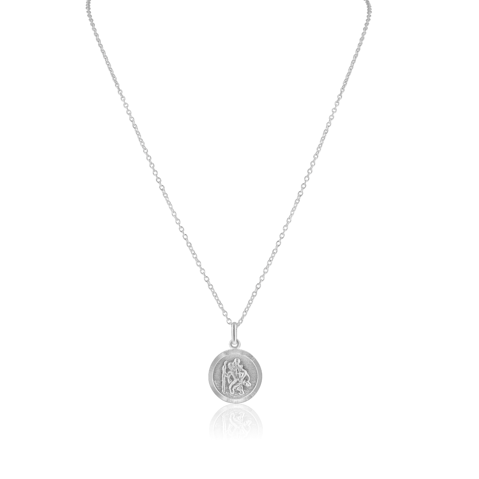 Sterling Silver Round St. Christopher with Matt Back with Extendable Silver Fine Trace Chain