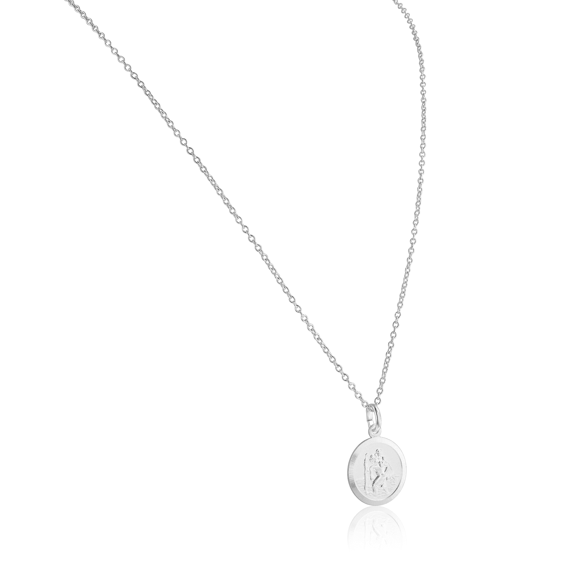 Sterling Silver Round St. Christopher with Matt Back with Extendable Silver Fine Trace Chain