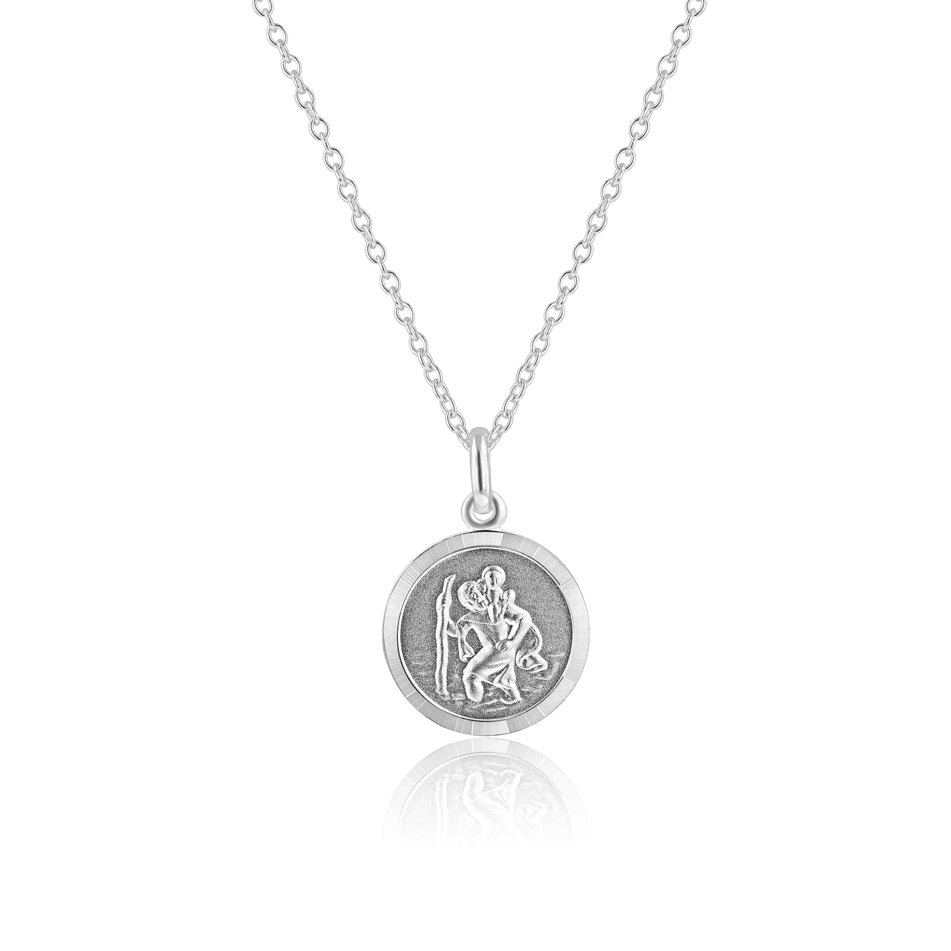 Sterling Silver Round St. Christopher with Matt Back with Extendable Silver Fine Trace Chain