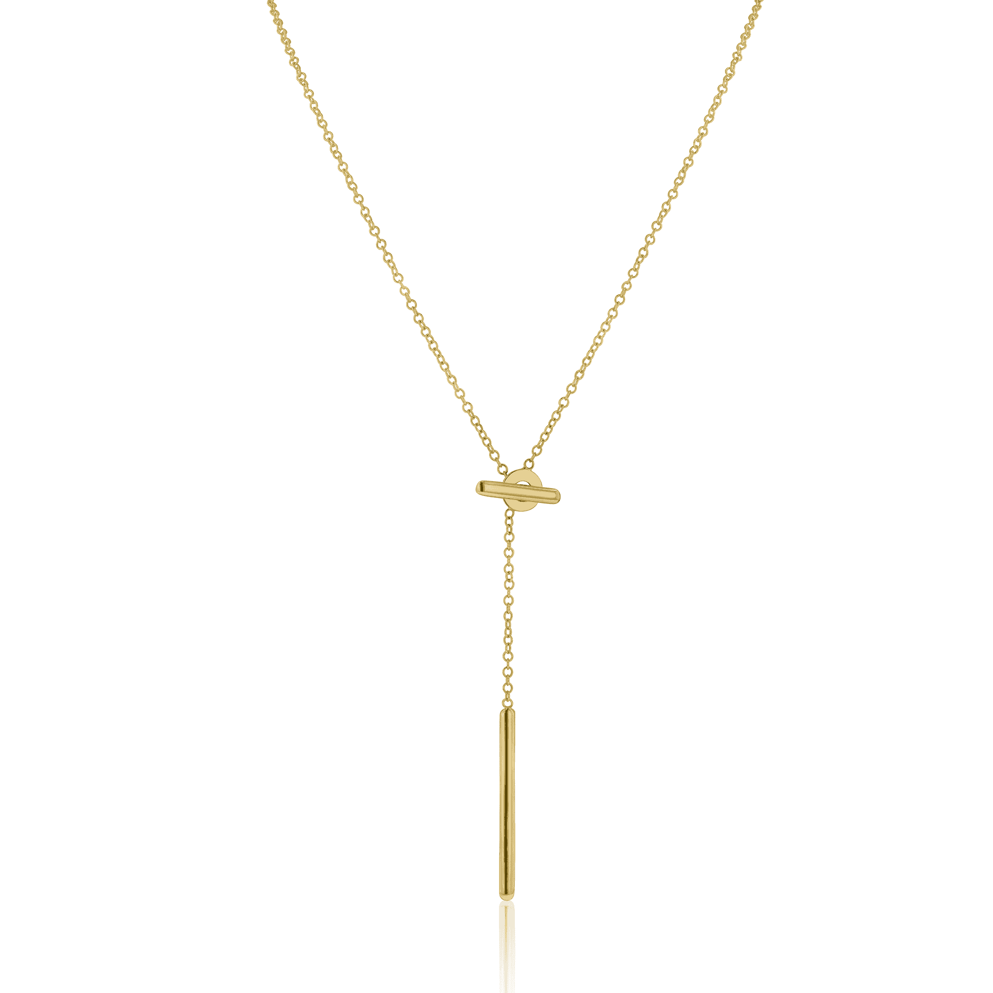 9ct Yellow Gold Lariat Necklace with Open Circle and T-Bar