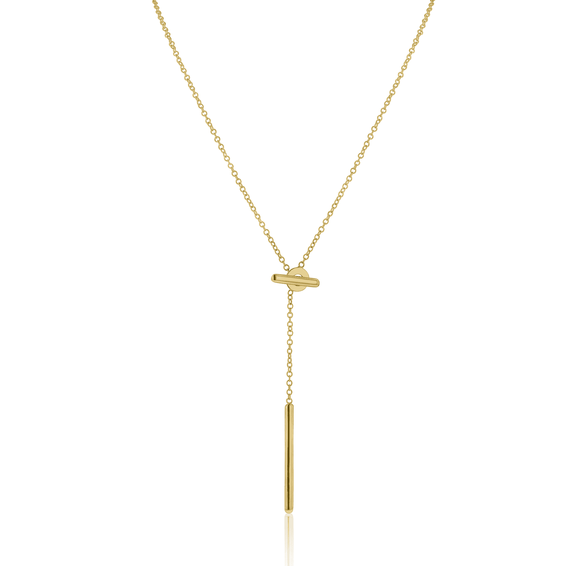 9ct Yellow Gold Lariat Necklace with Open Circle and T-Bar