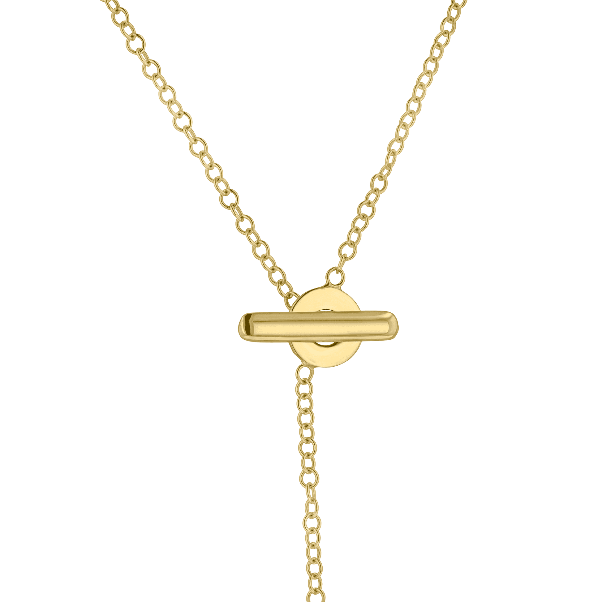 9ct Yellow Gold Lariat Necklace with Open Circle and T-Bar