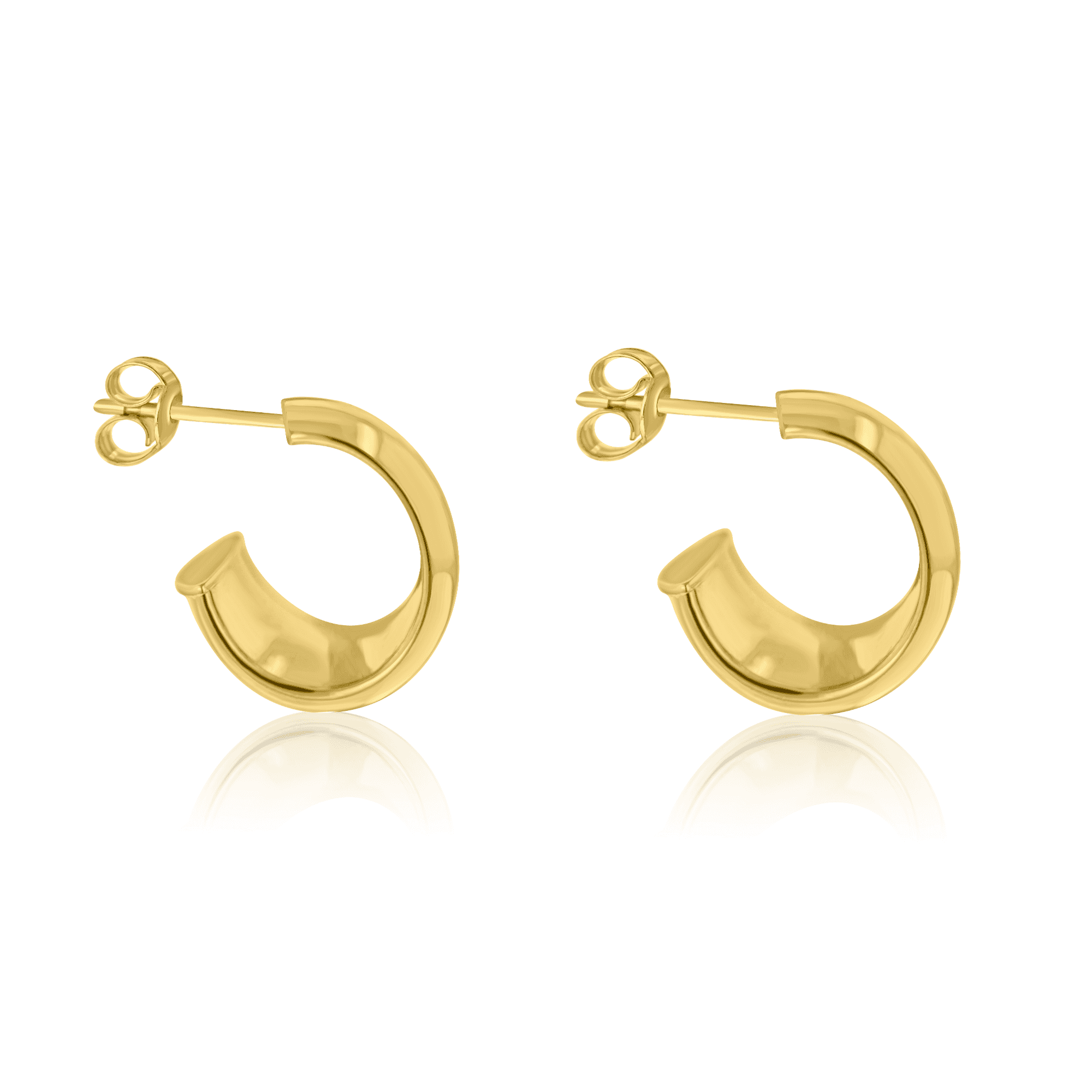 9ct Yellow Gold Half Hoop Stud Earrings With Post and Butterfly
