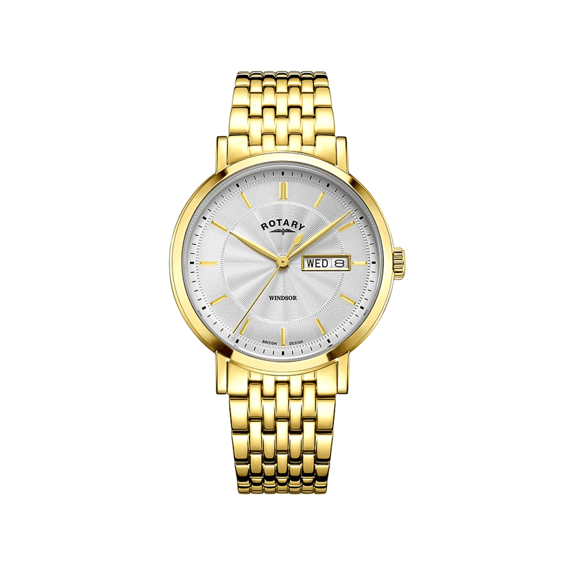 Men's Windsor Gold PVD Watch With Round Silver Face and Bracelet Strap