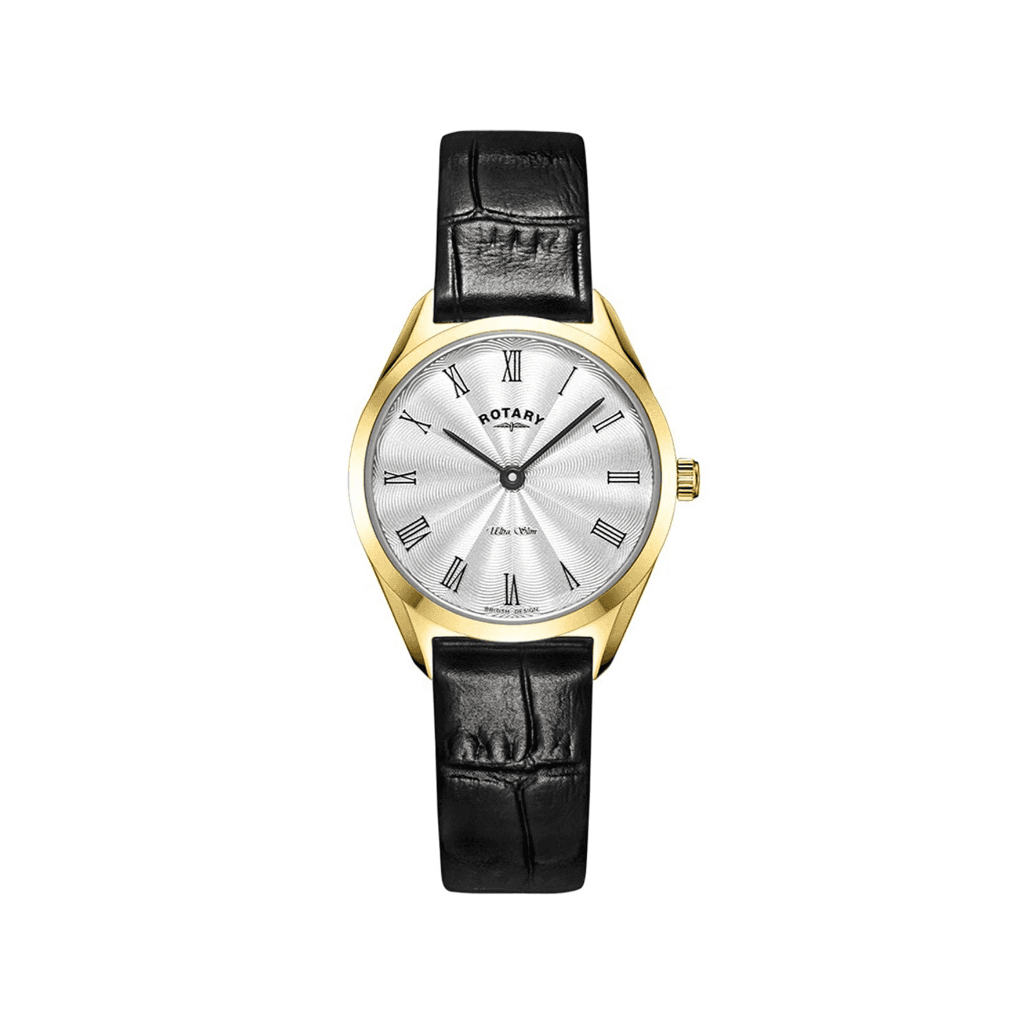 Women's Ultra Slim Watch Finished in Gold PVD with Round Dial and Black Leather Strap LS08013/01