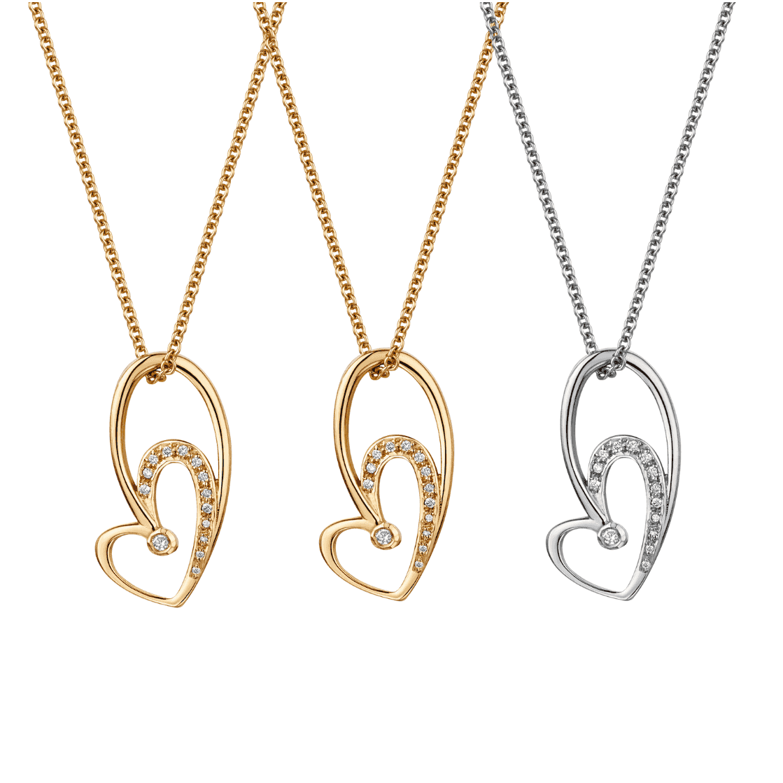 9ct Gold Round Diamond Hanging Heart Necklace