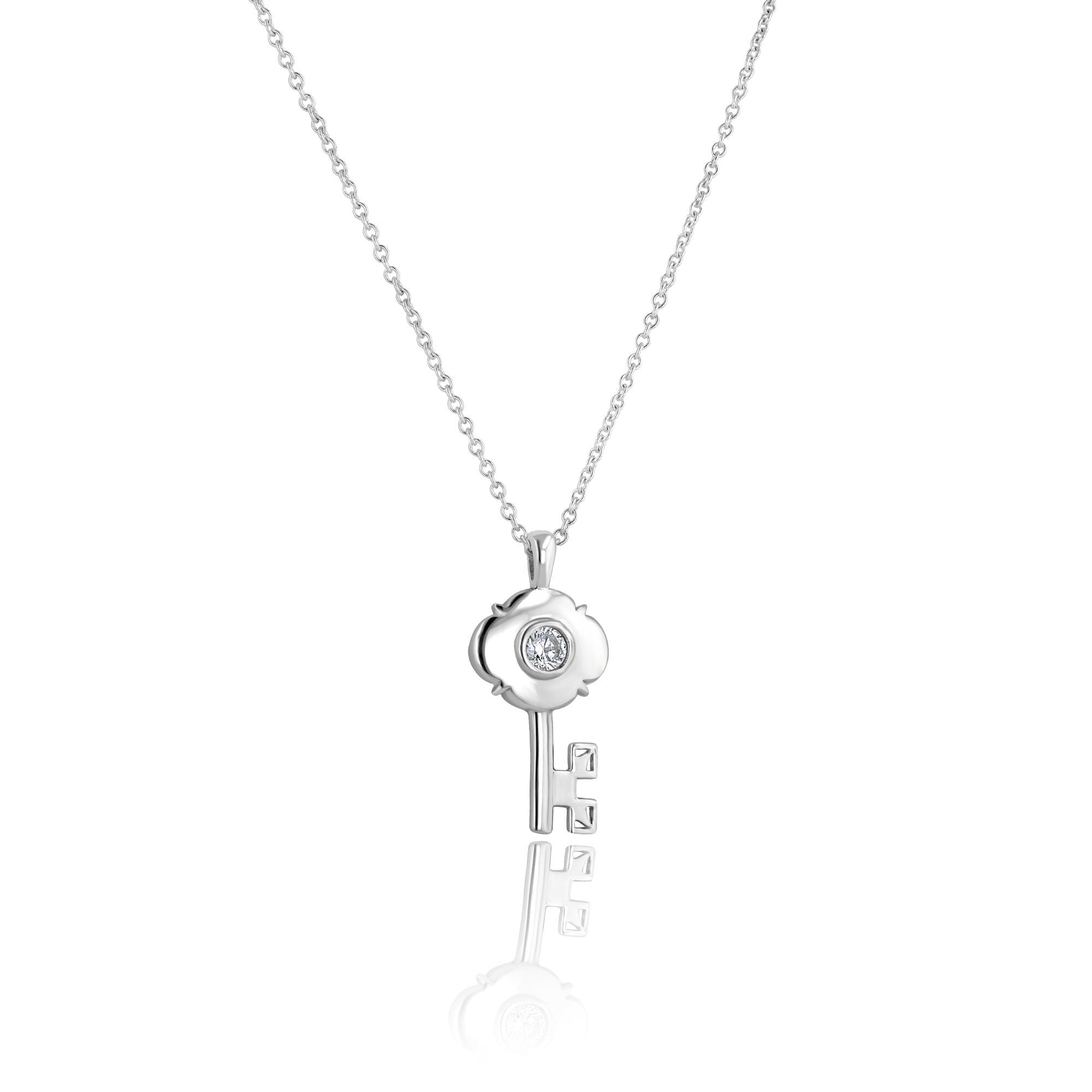 Sterling Silver Key Necklace set with Cubic Zirconia (padlock pendant sold separately)