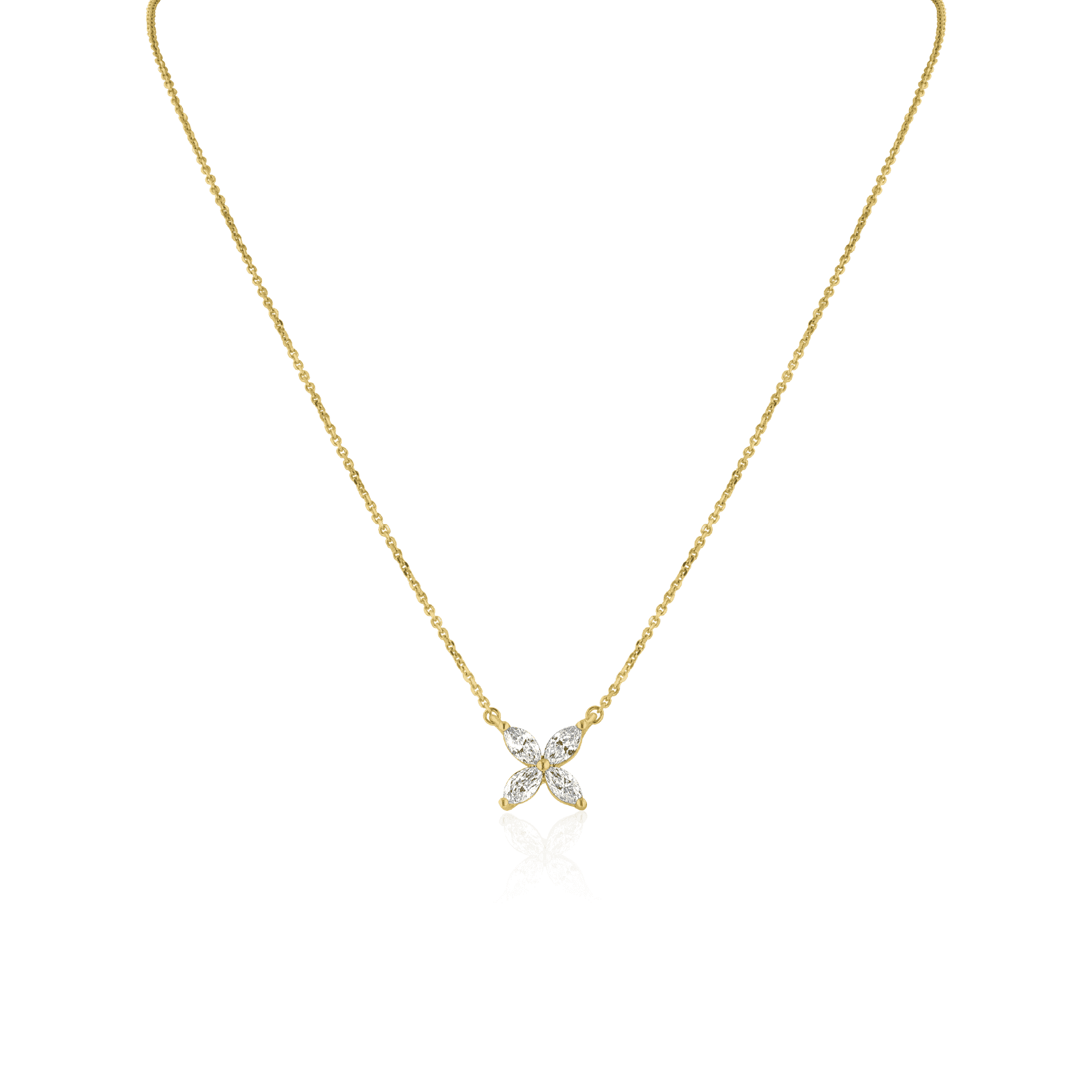 18ct Yellow Gold Marquise Diamond Flower Necklace
