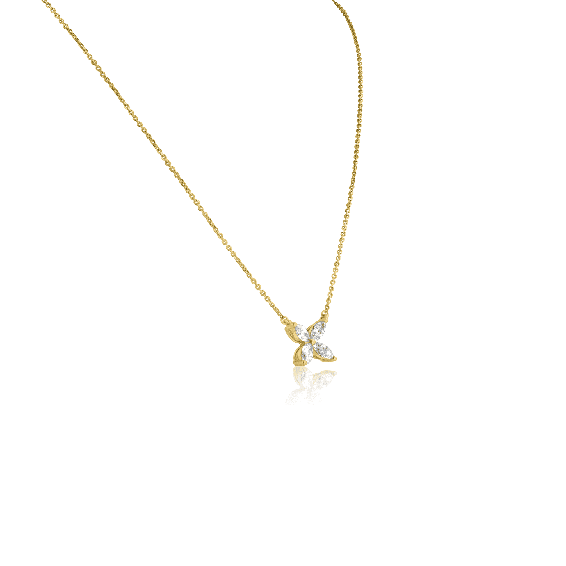 18ct Yellow Gold Marquise Diamond Flower Necklace