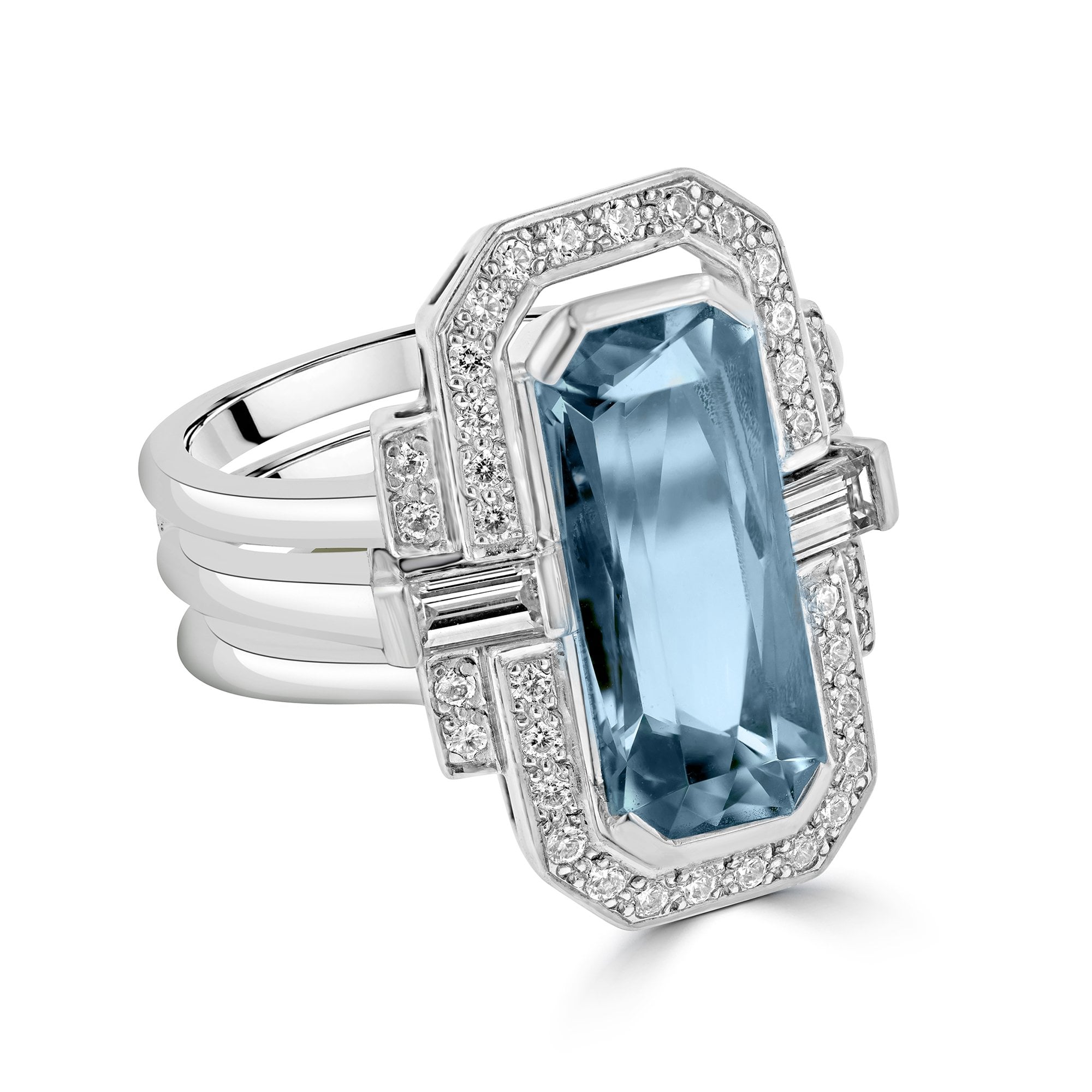Scissor Cut Aquamarine and Diamond Cocktail Ring - Matching Ring Jacket Available