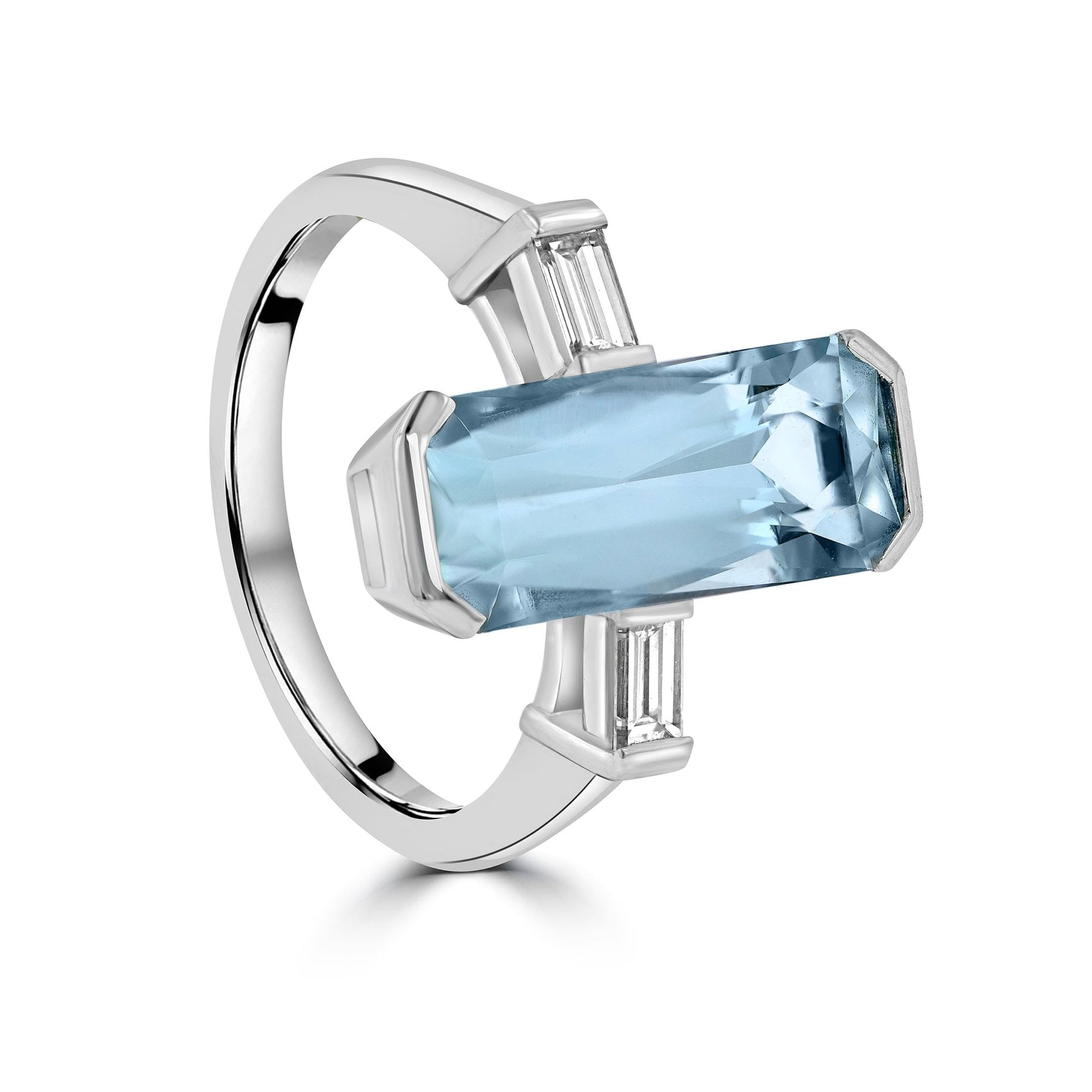 Scissor Cut Aquamarine and Diamond Cocktail Ring - Matching Ring Jacket Available