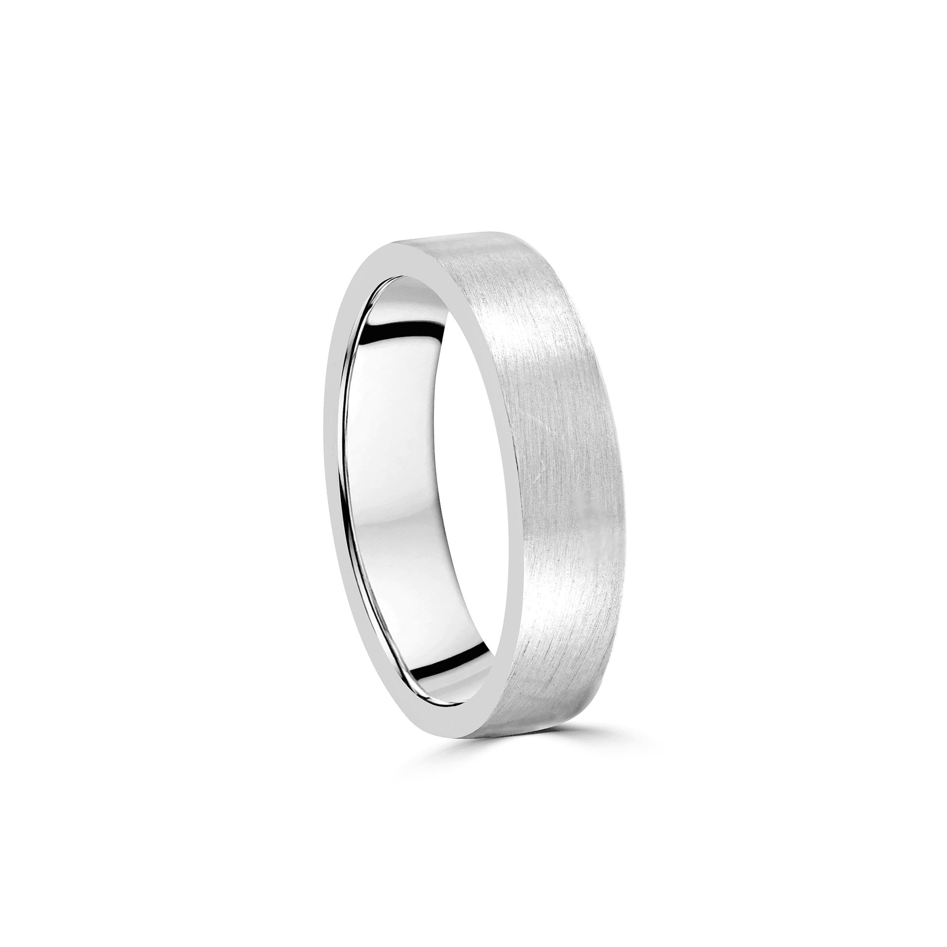 5mm Silver Flat Section Band Ring With Satin and Polished Finish