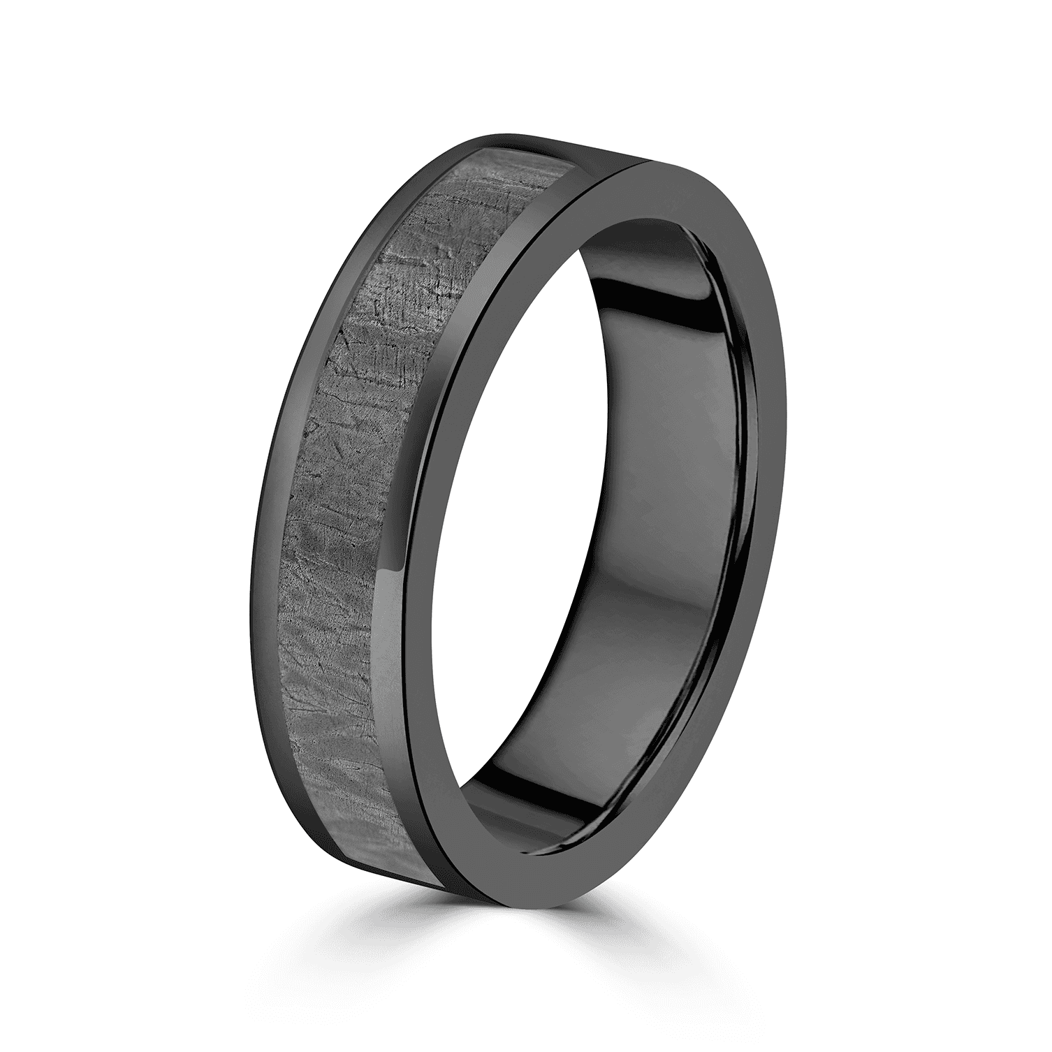 6mm Titanium Satin Flat Ring with Silver and Palladium Bark Effect Inlay