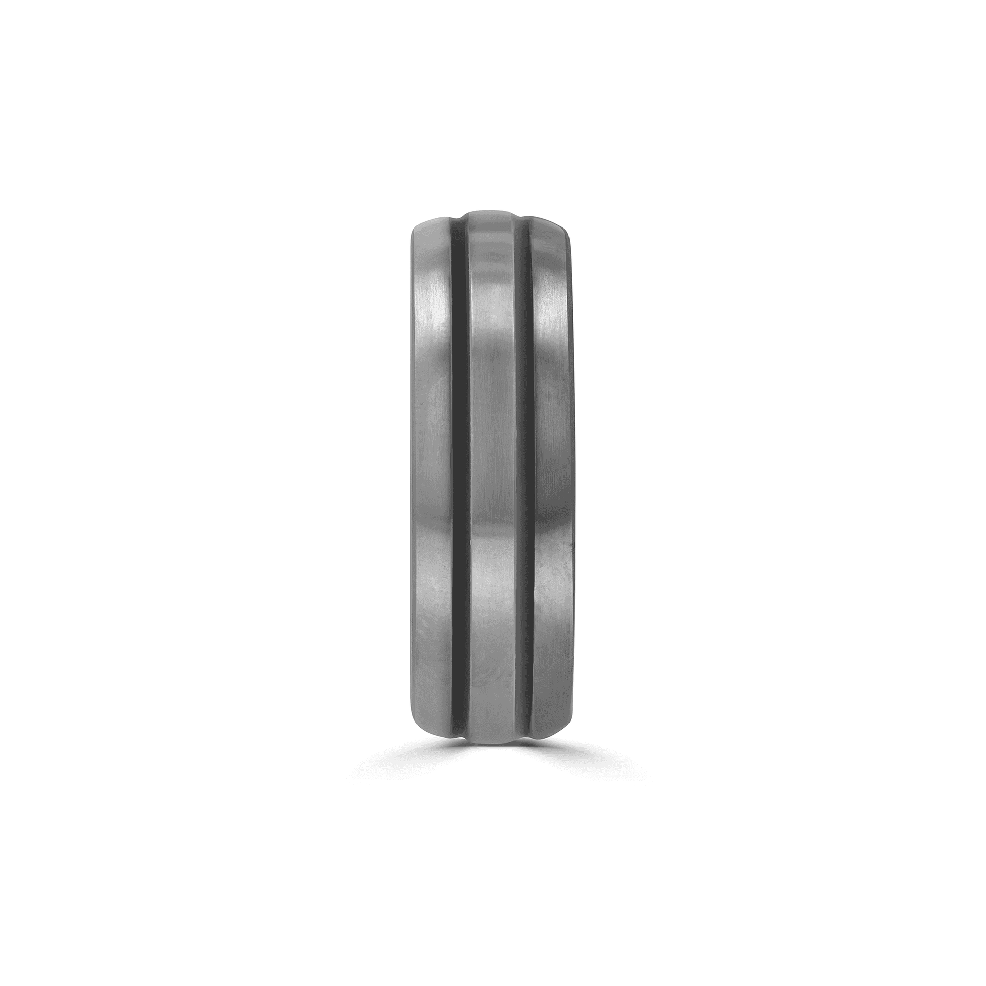 Gents Stainless Steel Court Ring with Black Tramlines