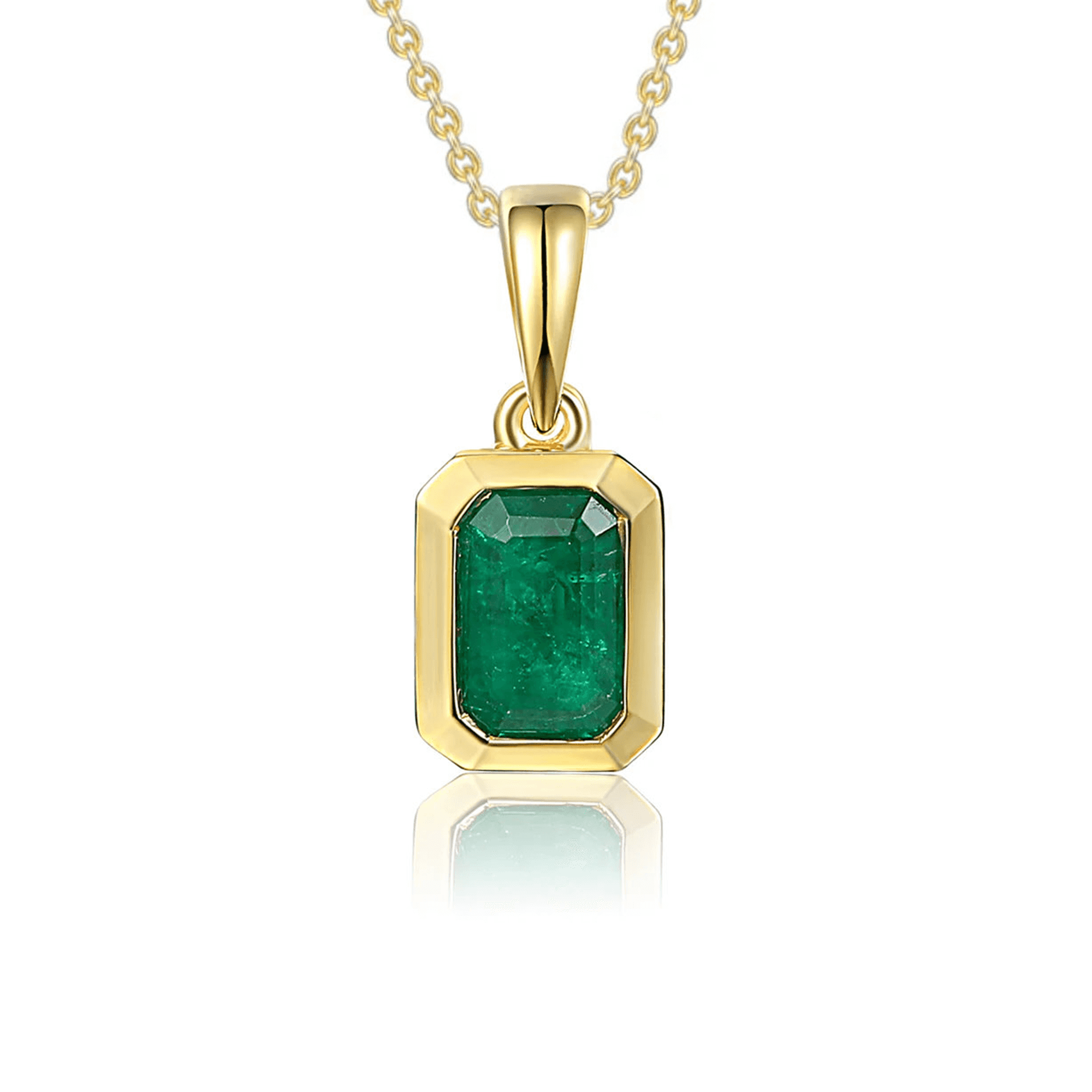 18ct Yellow Gold 0.53ct Emerald-Cut Emerald Rubover Necklace