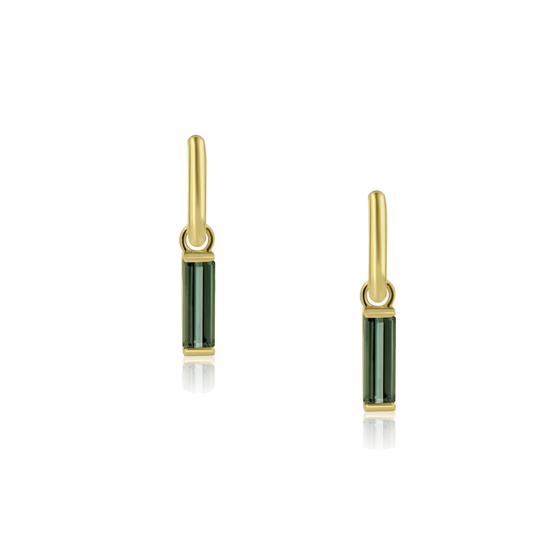 18ct Yellow Gold Green Tourmaline Oblong Charms (For Huggie Hoops Sold Separately)