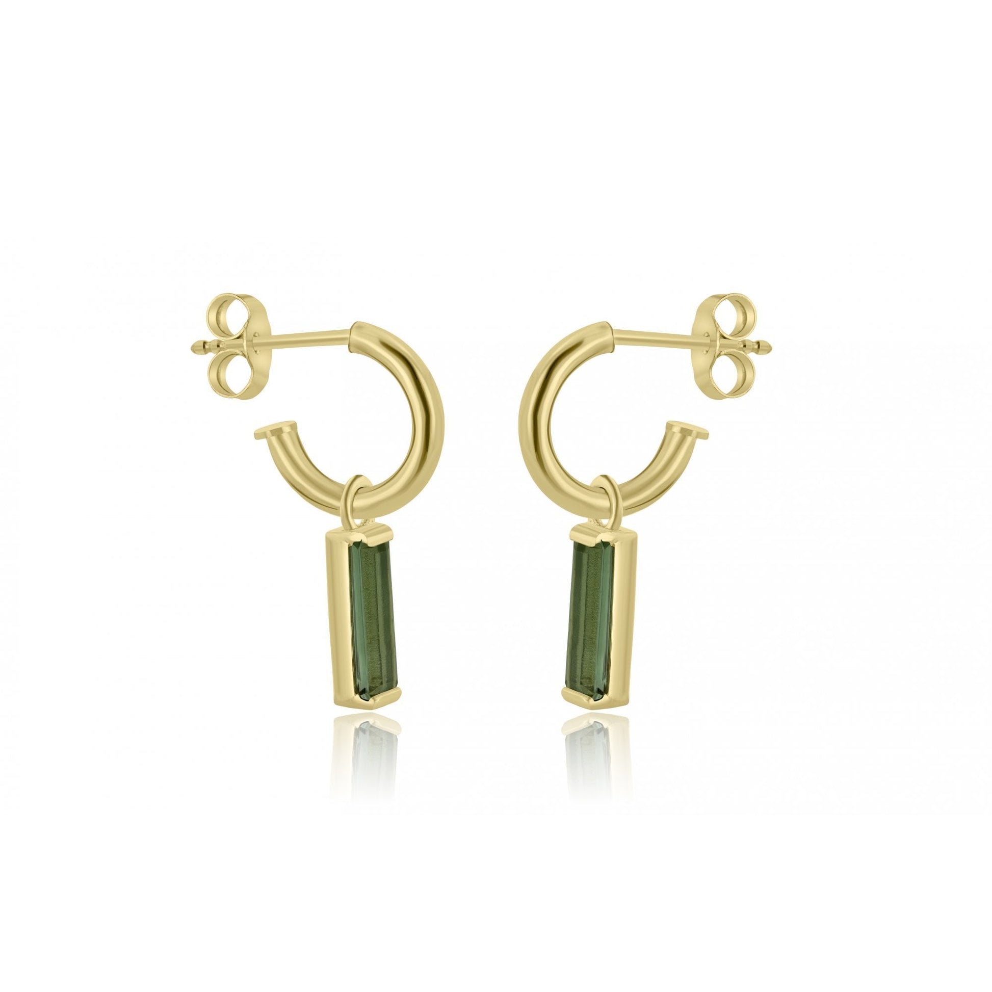18ct Yellow Gold Green Tourmaline Oblong Charms (For Huggie Hoops Sold Separately)