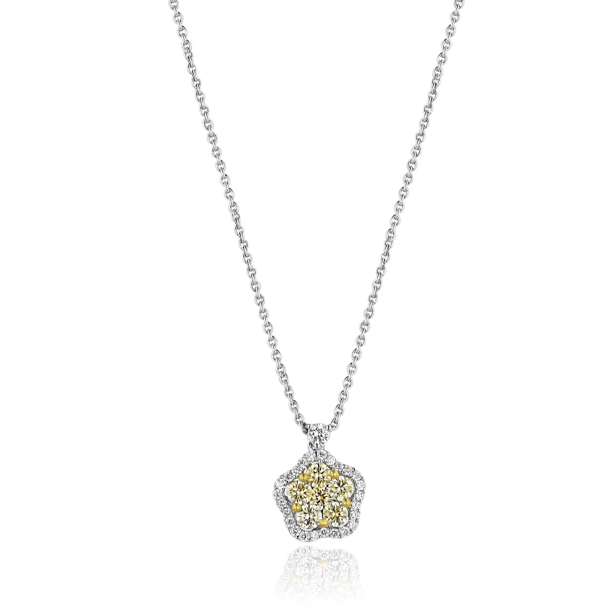 18ct Gold Round Diamond Flower Cluster Necklace and Earrings Gift Set