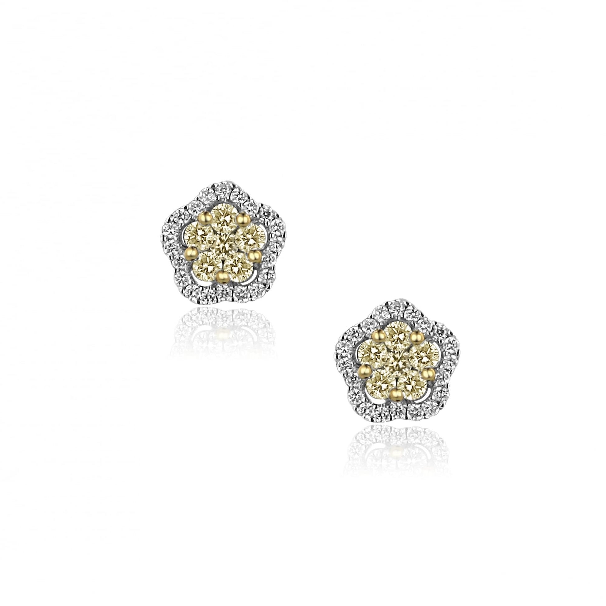 18ct Gold Round Diamond Flower Cluster Necklace and Earrings Gift Set