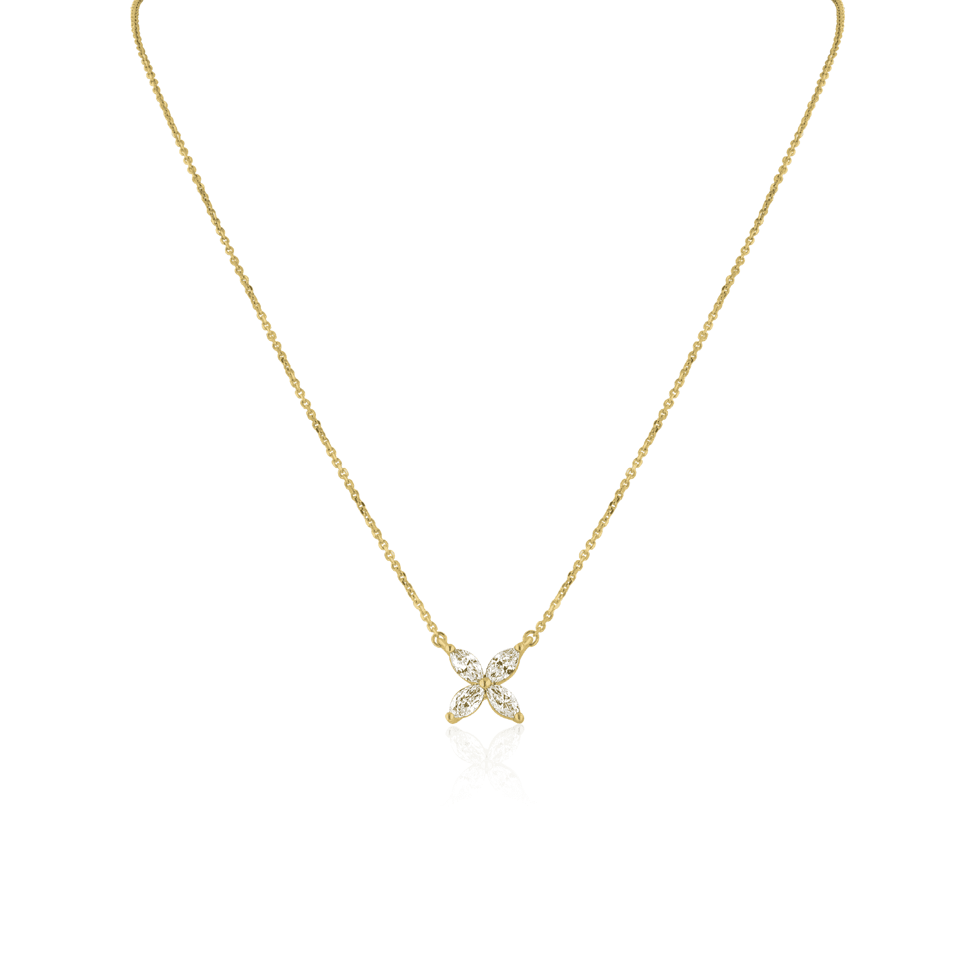 18ct Yellow Gold Marquise Diamond Flower Necklace and Earrings Gift Set