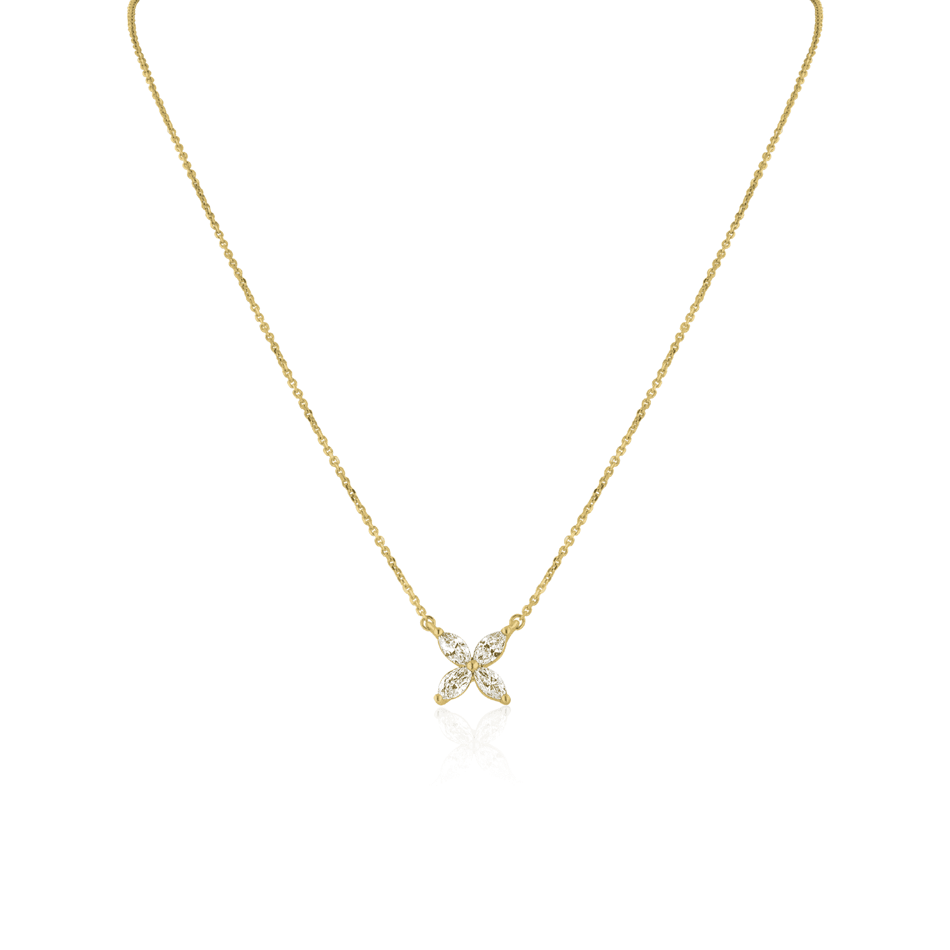 18ct Yellow Gold Marquise Diamond Flower Necklace and Earrings Gift Set